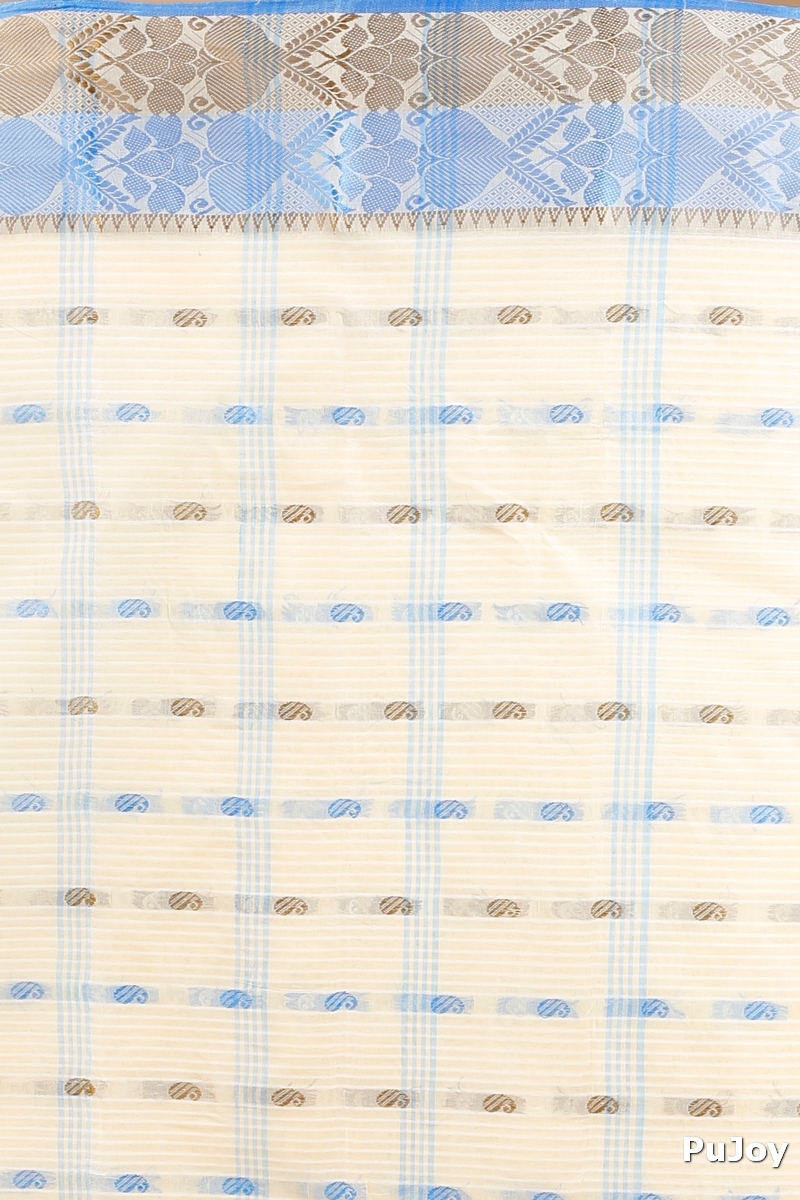 Blue Brown Pure Cotton Aged_Women Tant Saree (401)