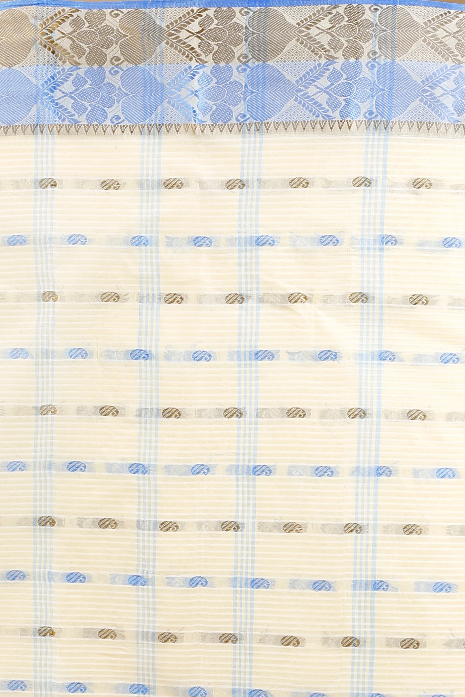 Blue Brown Pure Cotton Aged_Women Tant Saree (401)