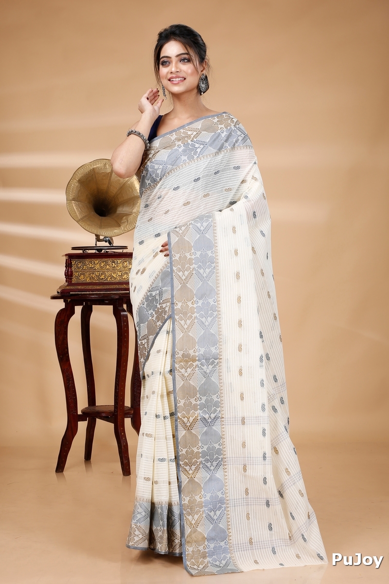 Black Brown Pure Cotton Aged_Women Tant Saree (402)