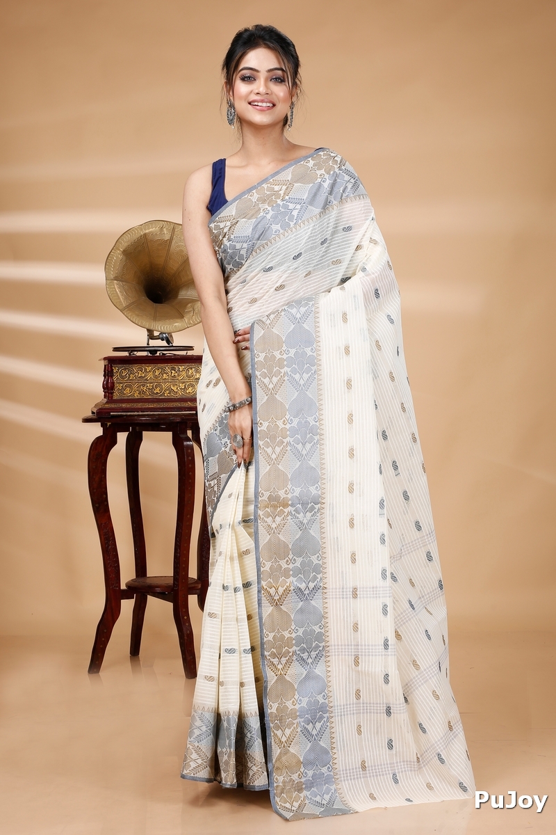 Black Brown Pure Cotton Aged_Women Tant Saree (402)