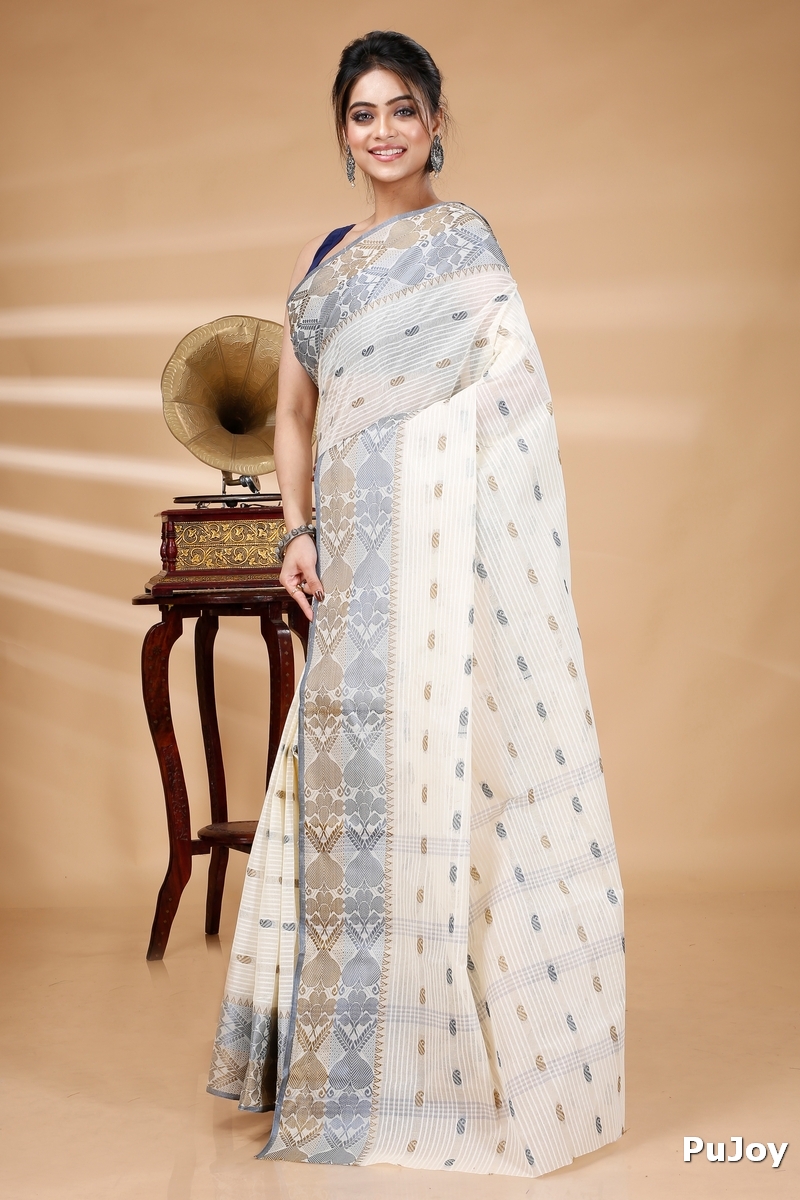 Black Brown Pure Cotton Aged_Women Tant Saree (402)