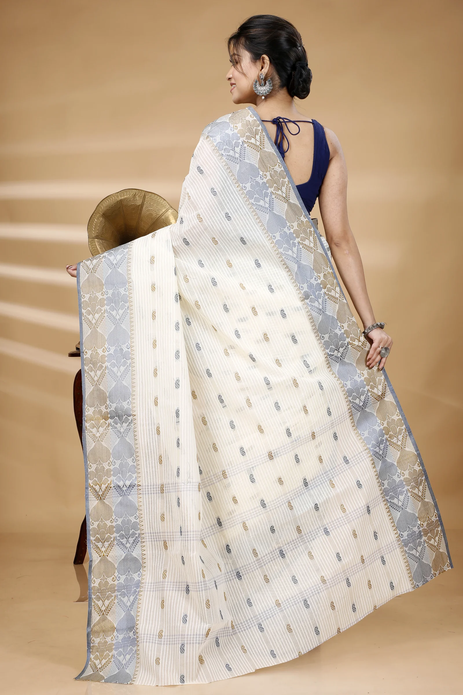 Black Brown Pure Cotton Aged_Women Tant Saree (402)