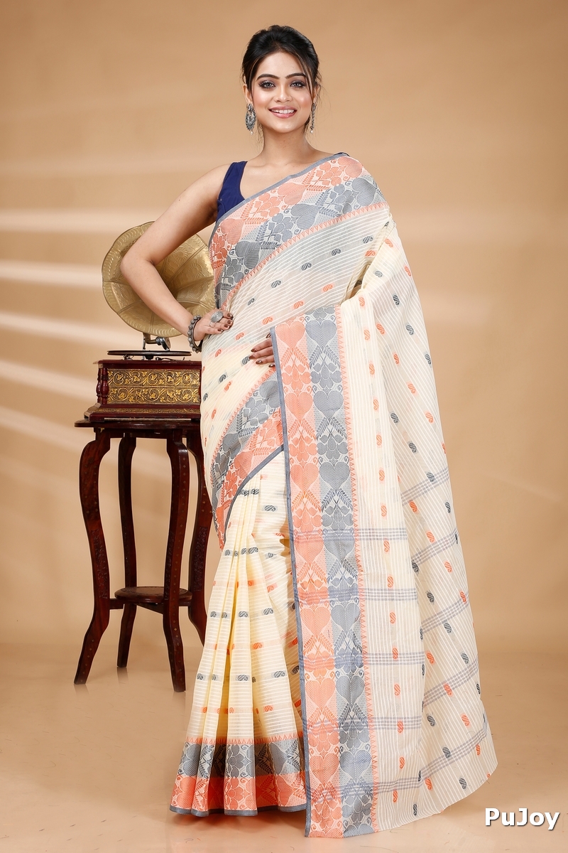 Gray Golden Pure Cotton Aged_Women Tant Saree (403)