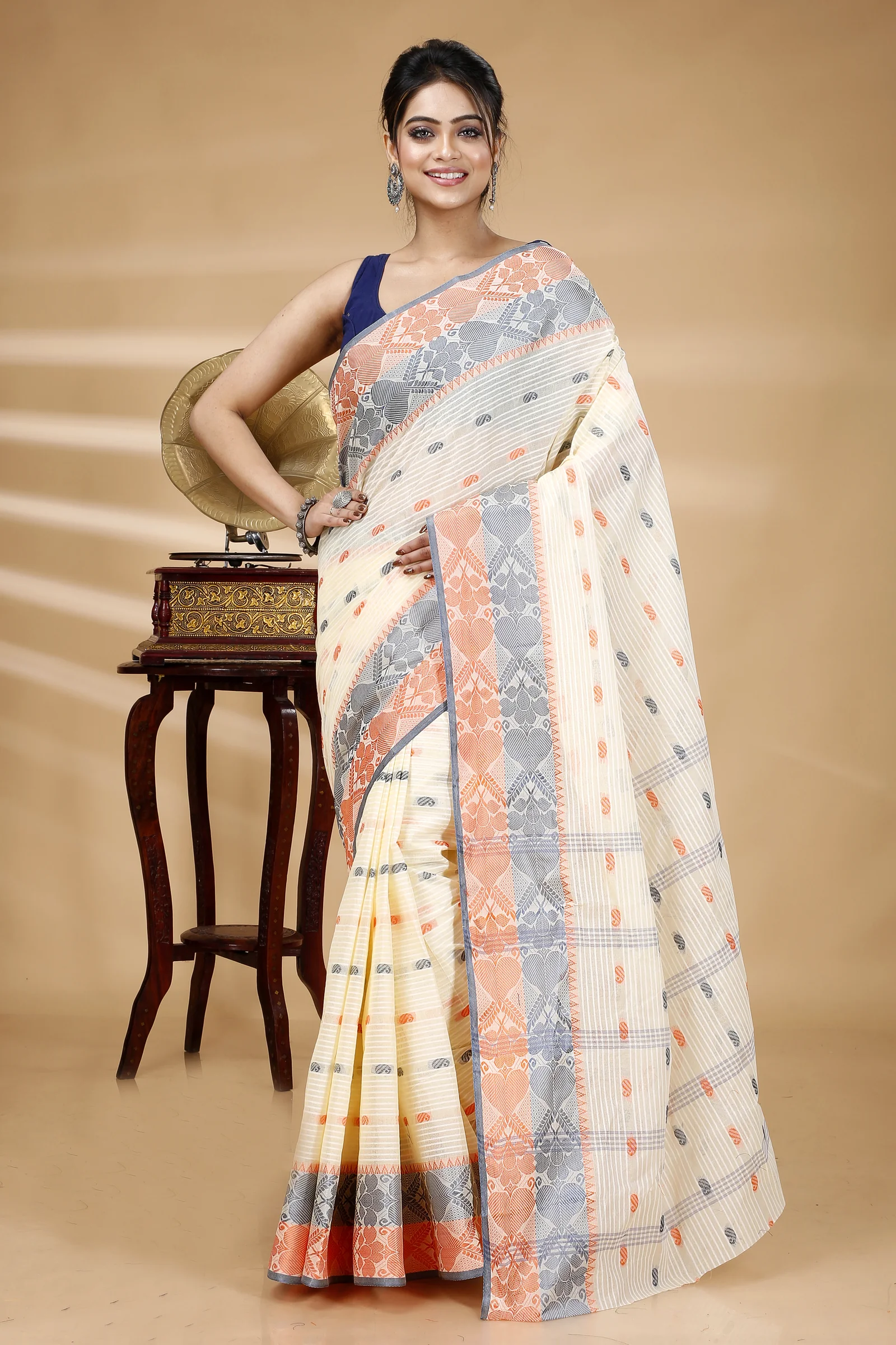 Gray Golden Pure Cotton Aged_Women Tant Saree (403)