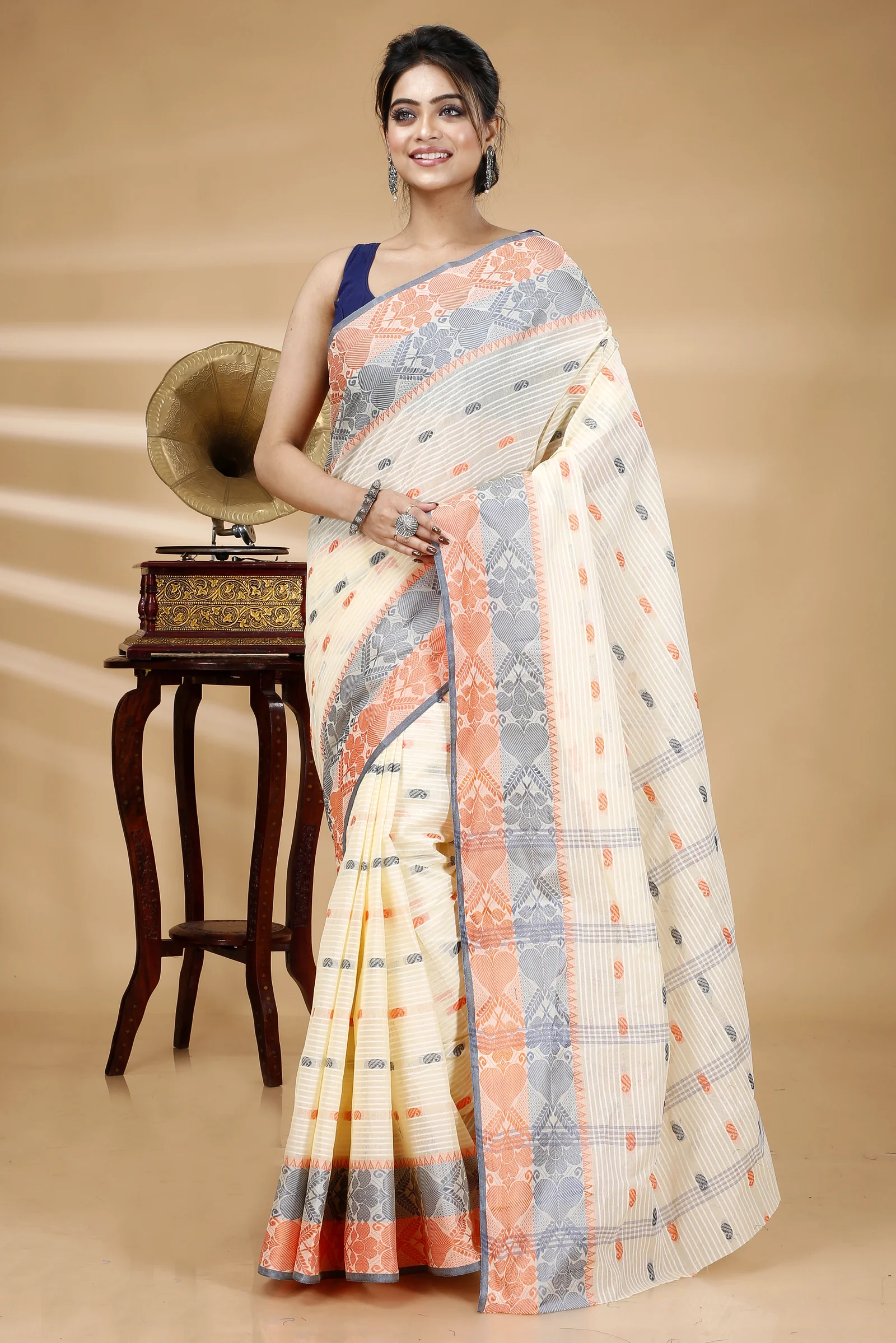 Gray Golden Pure Cotton Aged_Women Tant Saree (403)