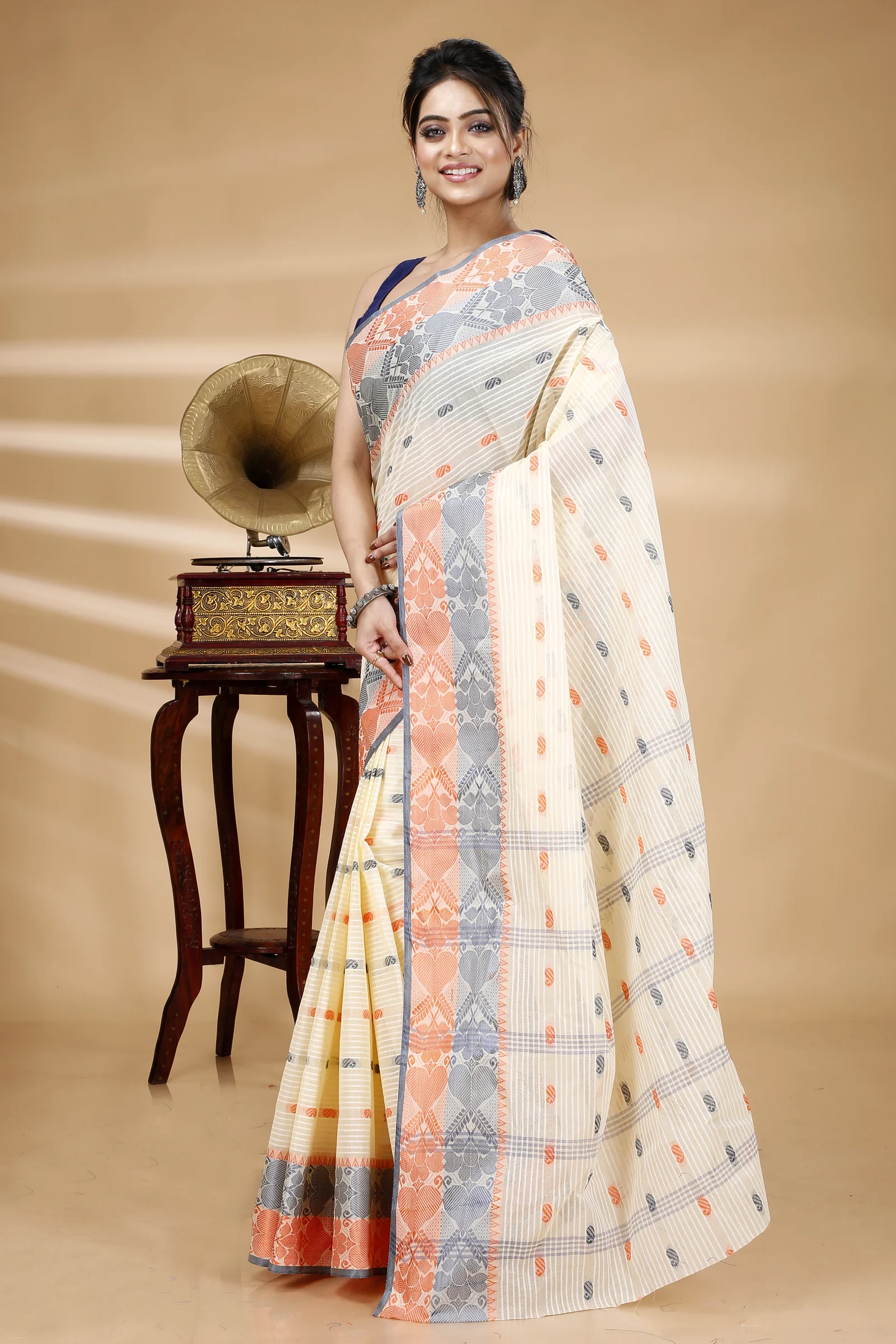 Gray Golden Pure Cotton Aged_Women Tant Saree (403)