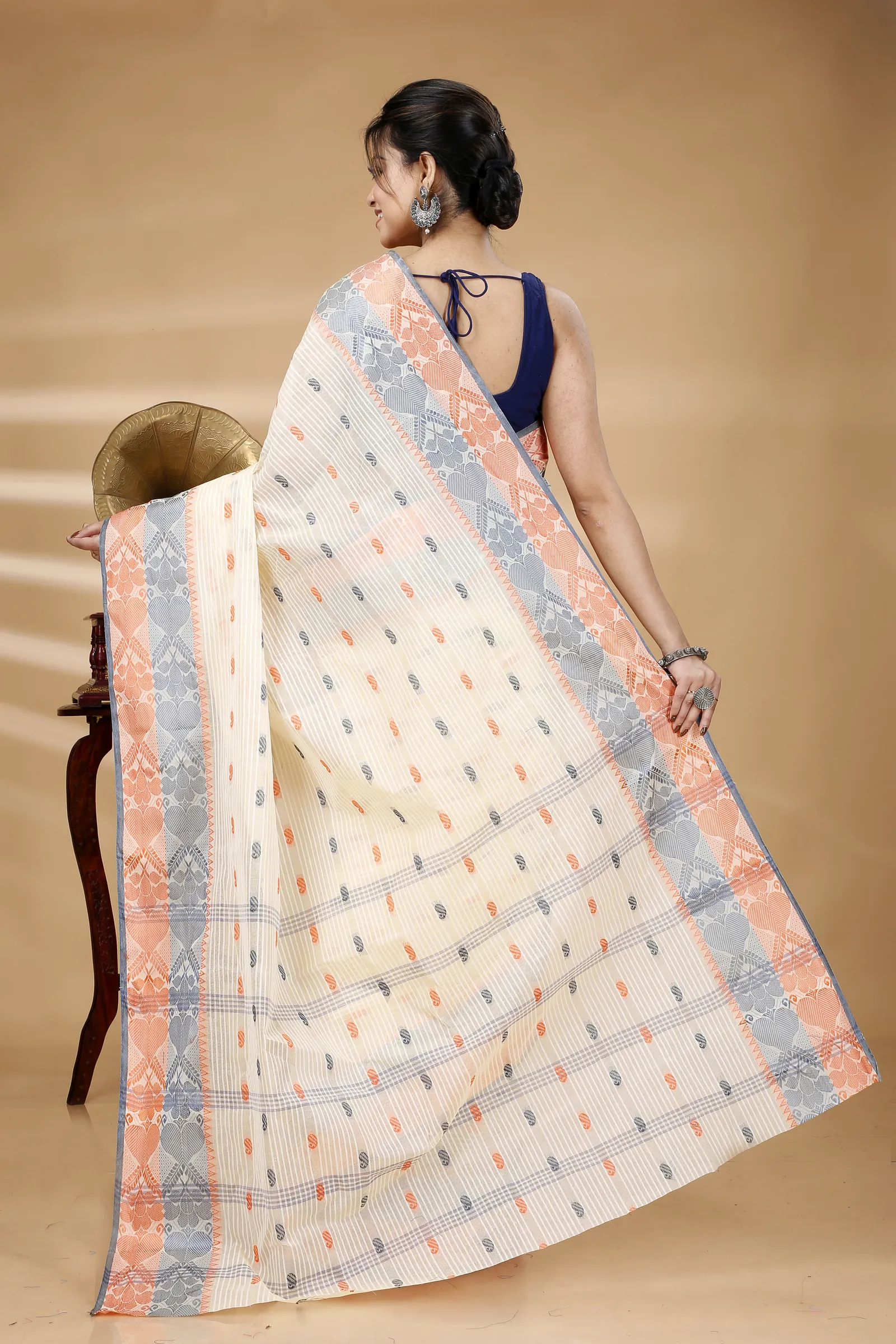 Gray Golden Pure Cotton Aged_Women Tant Saree (403)