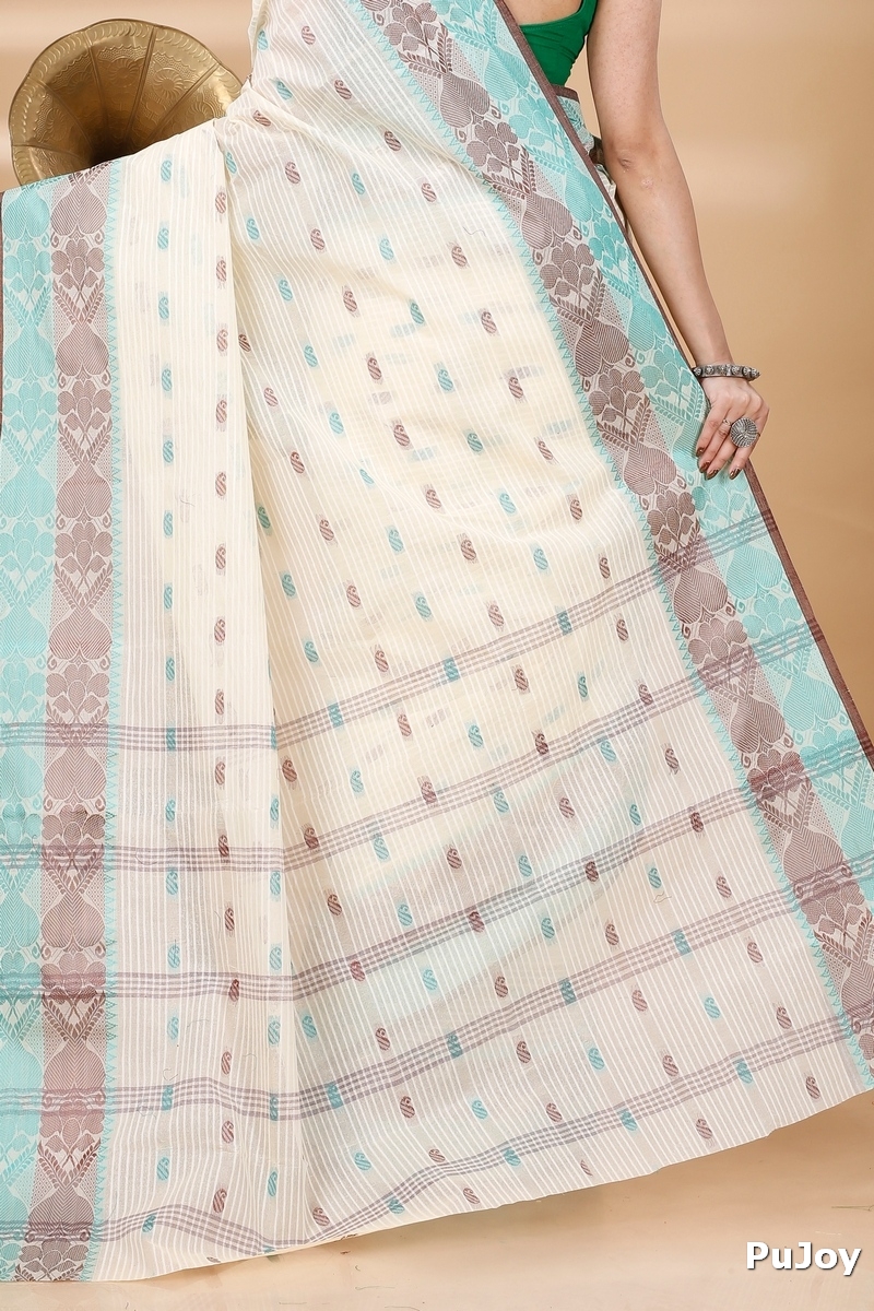 Green Brown Pure Cotton Aged_Women Tant Saree (405)