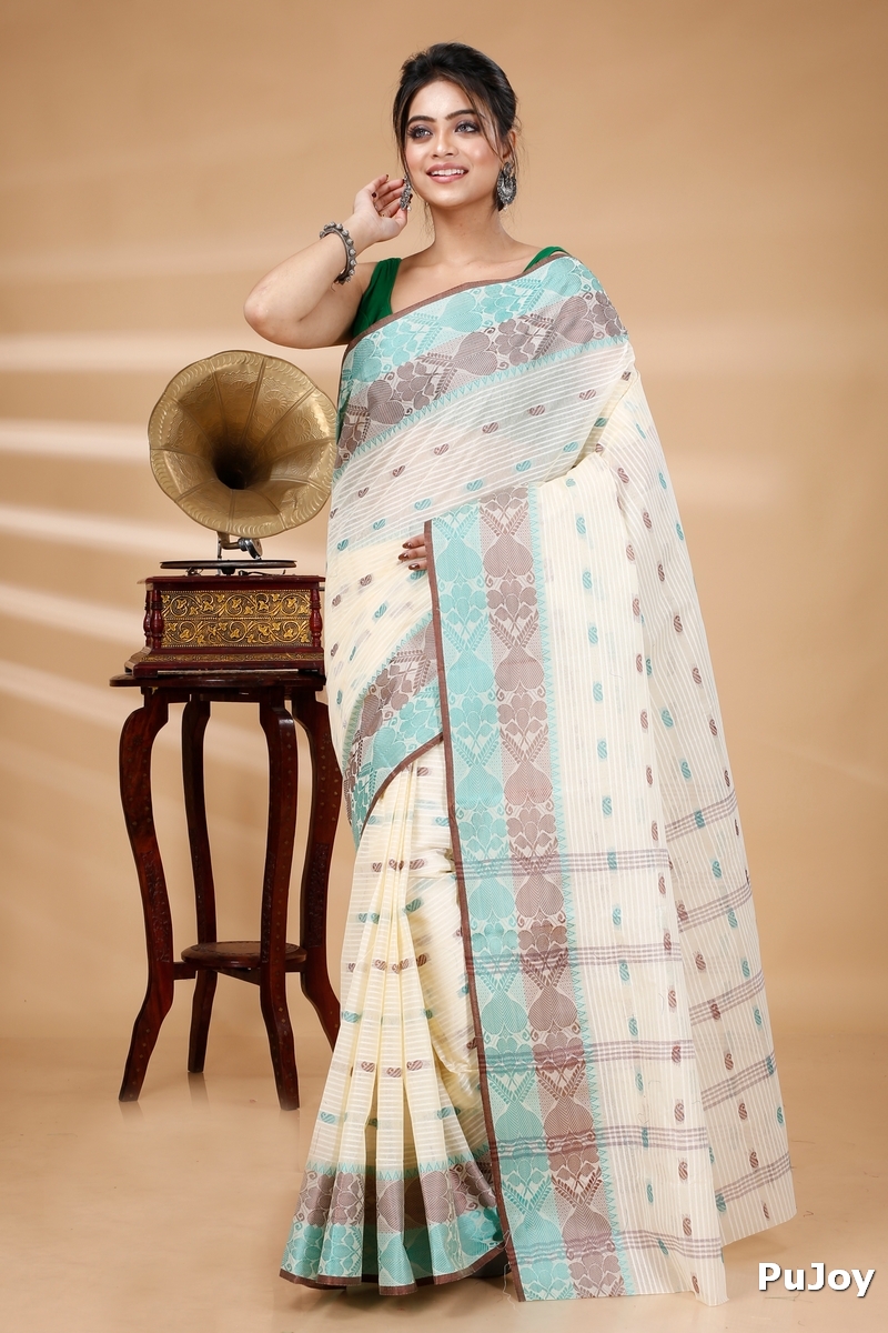 Green Brown Pure Cotton Aged_Women Tant Saree (405)
