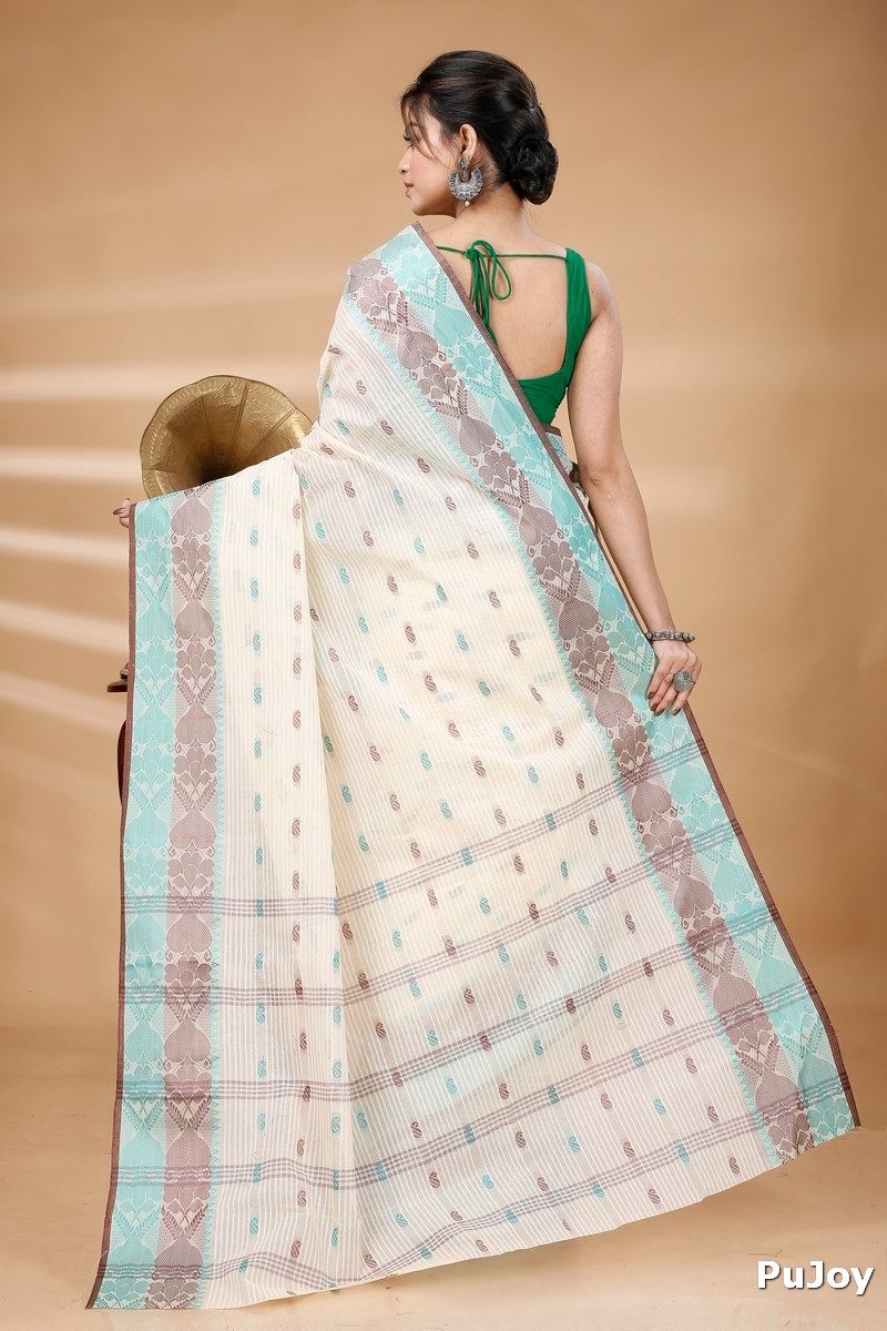 Green Brown Pure Cotton Aged_Women Tant Saree (405)