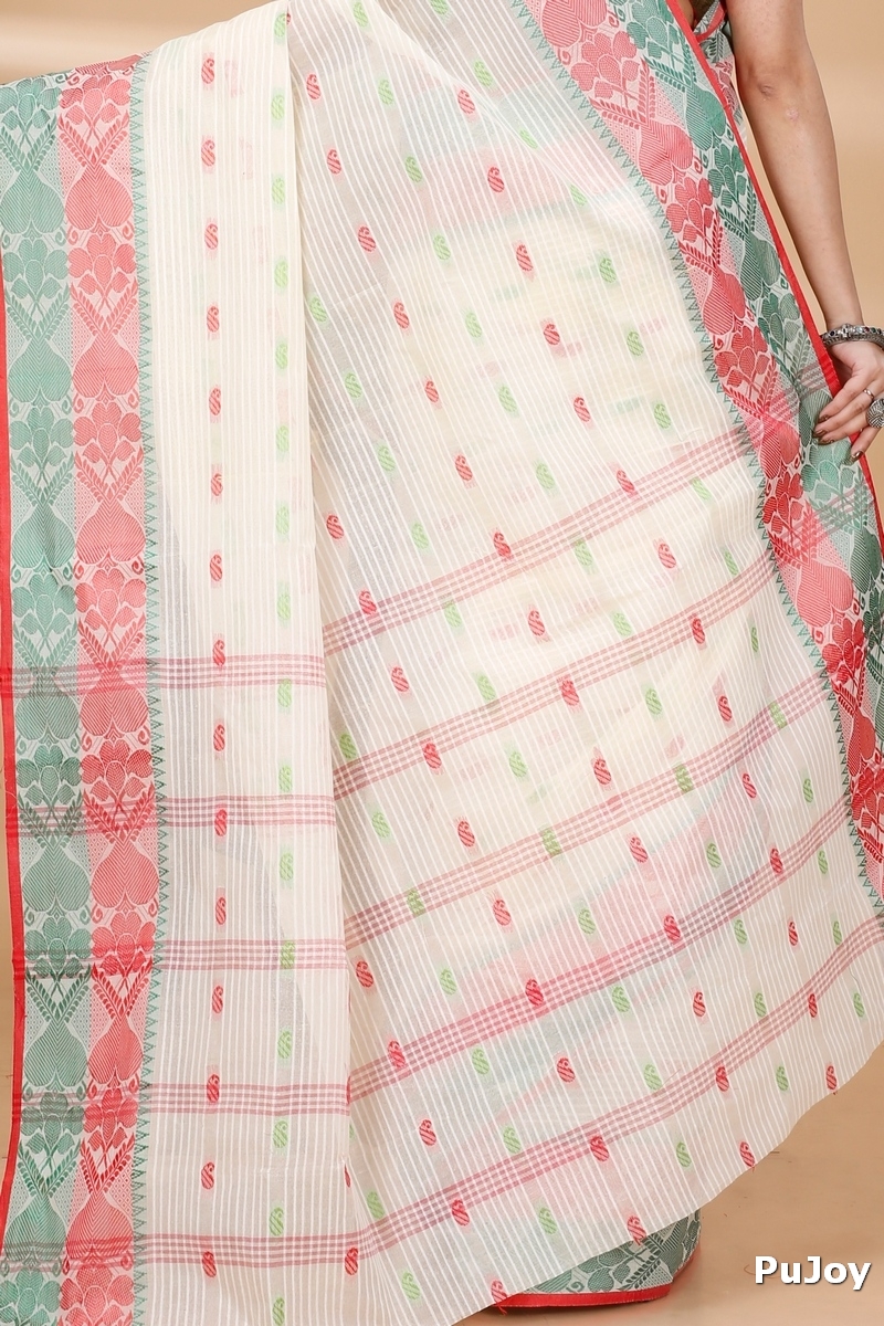 Red Green Pure Cotton Aged_Women Tant Saree (407)