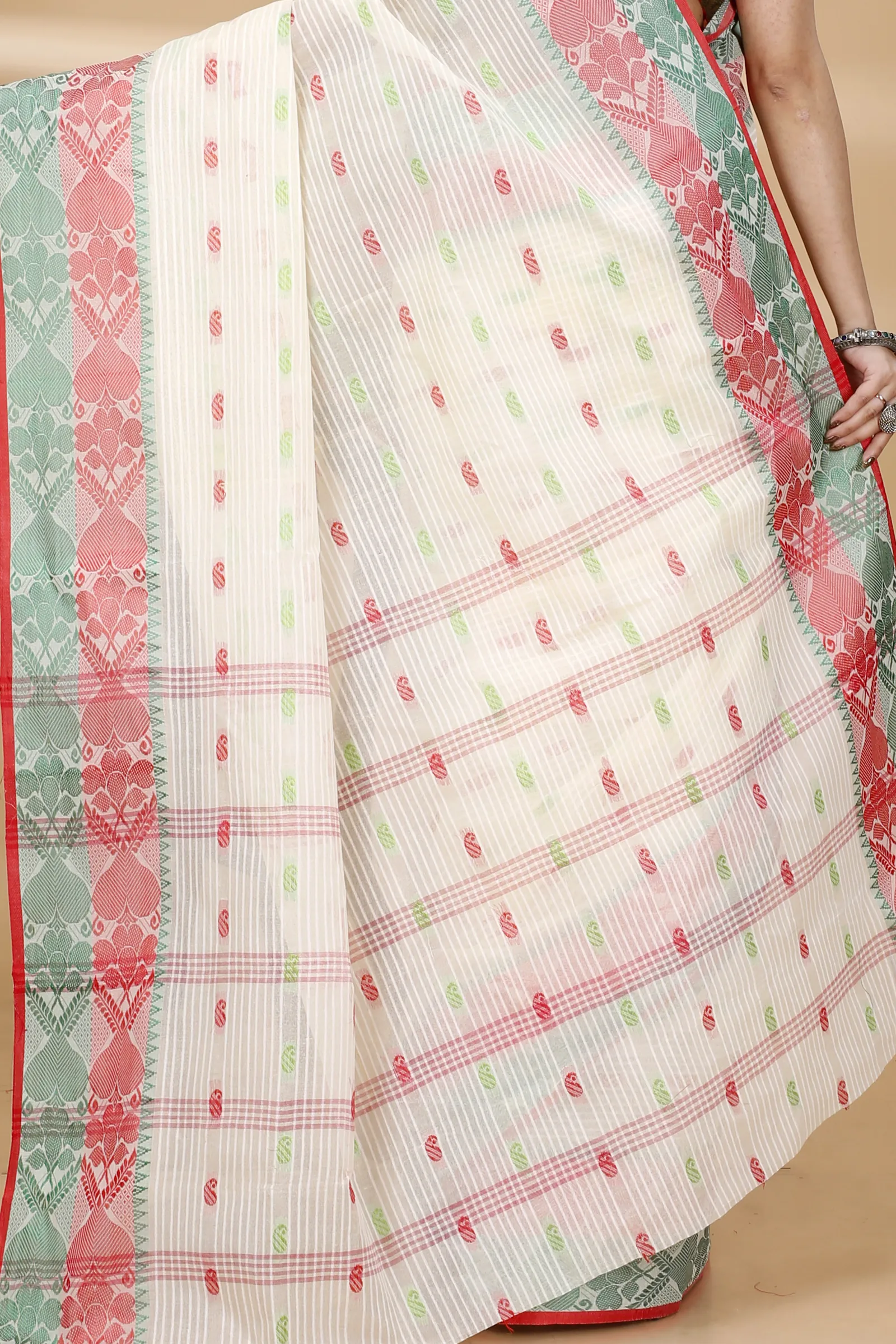 Red Green Pure Cotton Aged_Women Tant Saree (407)
