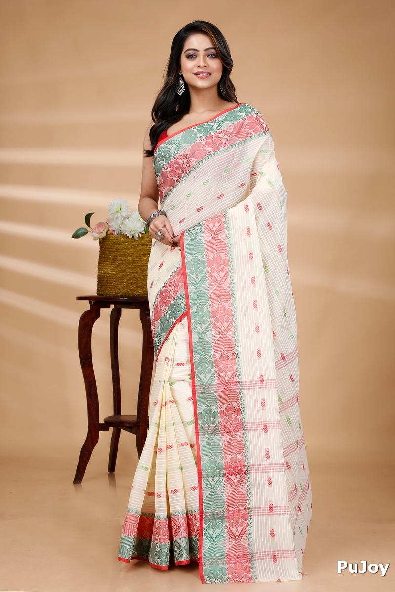 Red Green Pure Cotton Aged_Women Tant Saree (407)