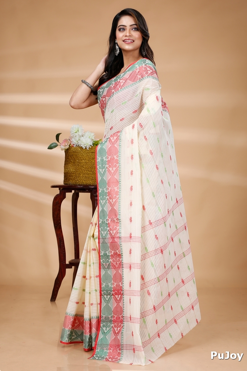 Red Green Pure Cotton Aged_Women Tant Saree (407)
