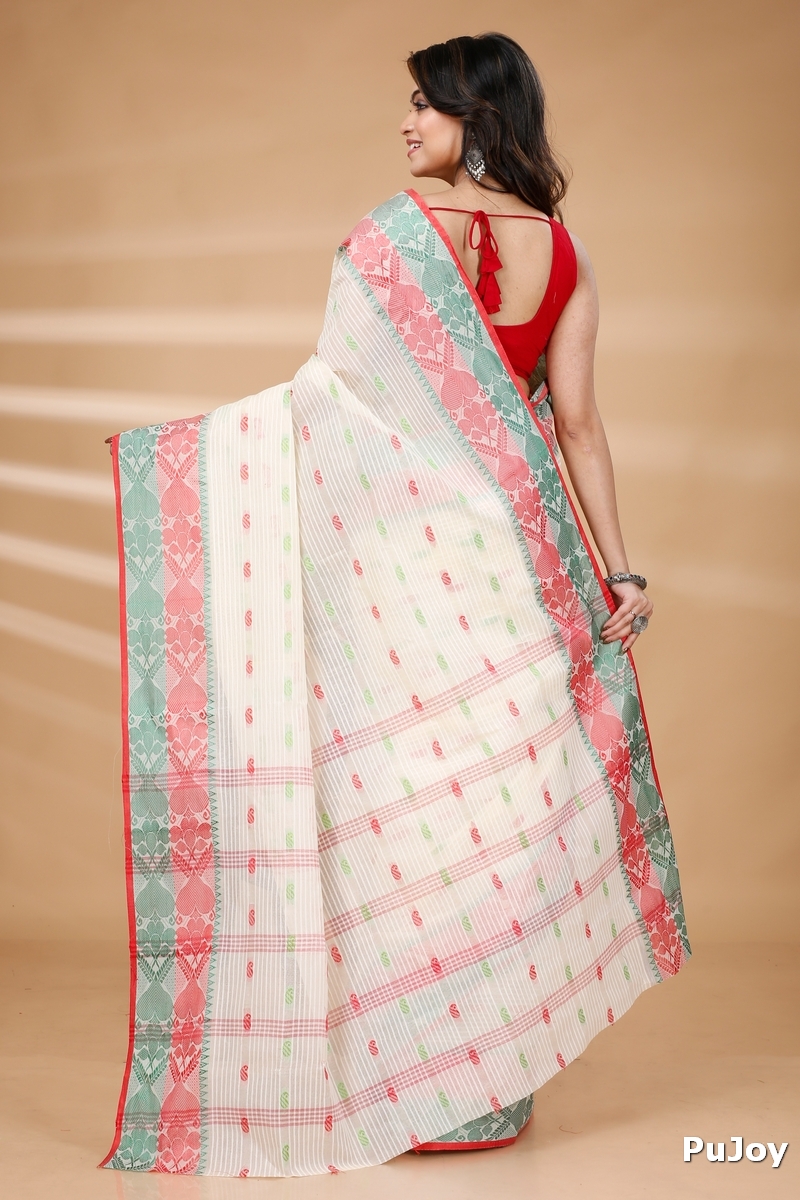 Red Green Pure Cotton Aged_Women Tant Saree (407)