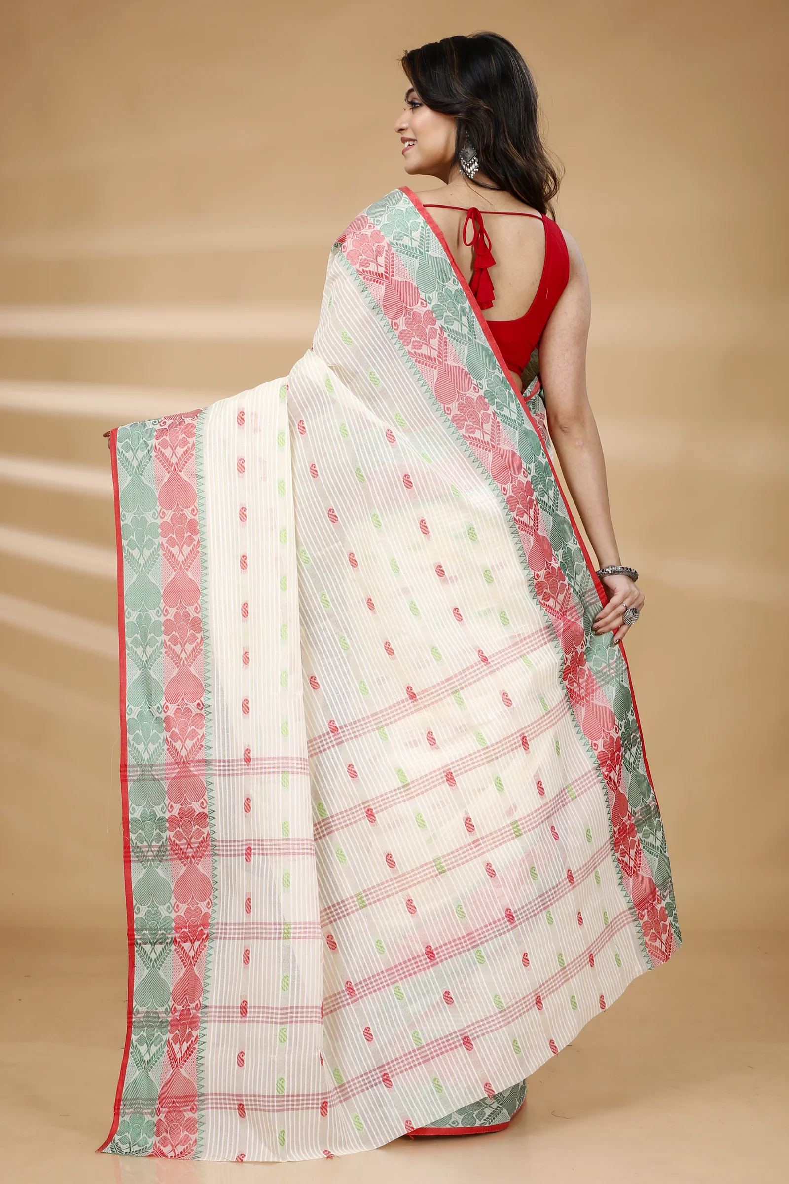 Red Green Pure Cotton Aged_Women Tant Saree (407)