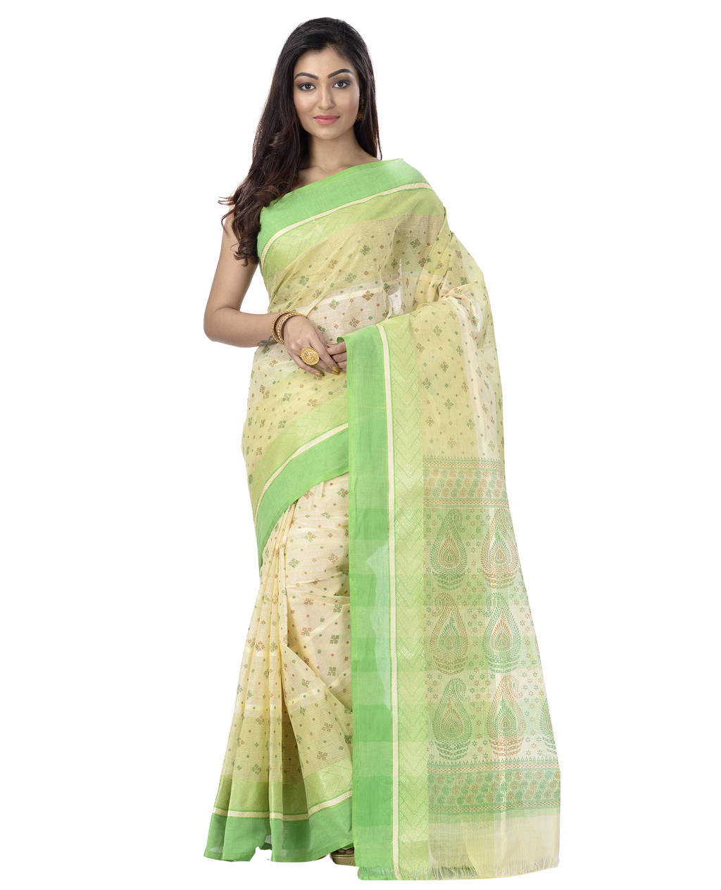 Green Pure Cotton ANARKOLI PRINT Tant Saree Print (4070)