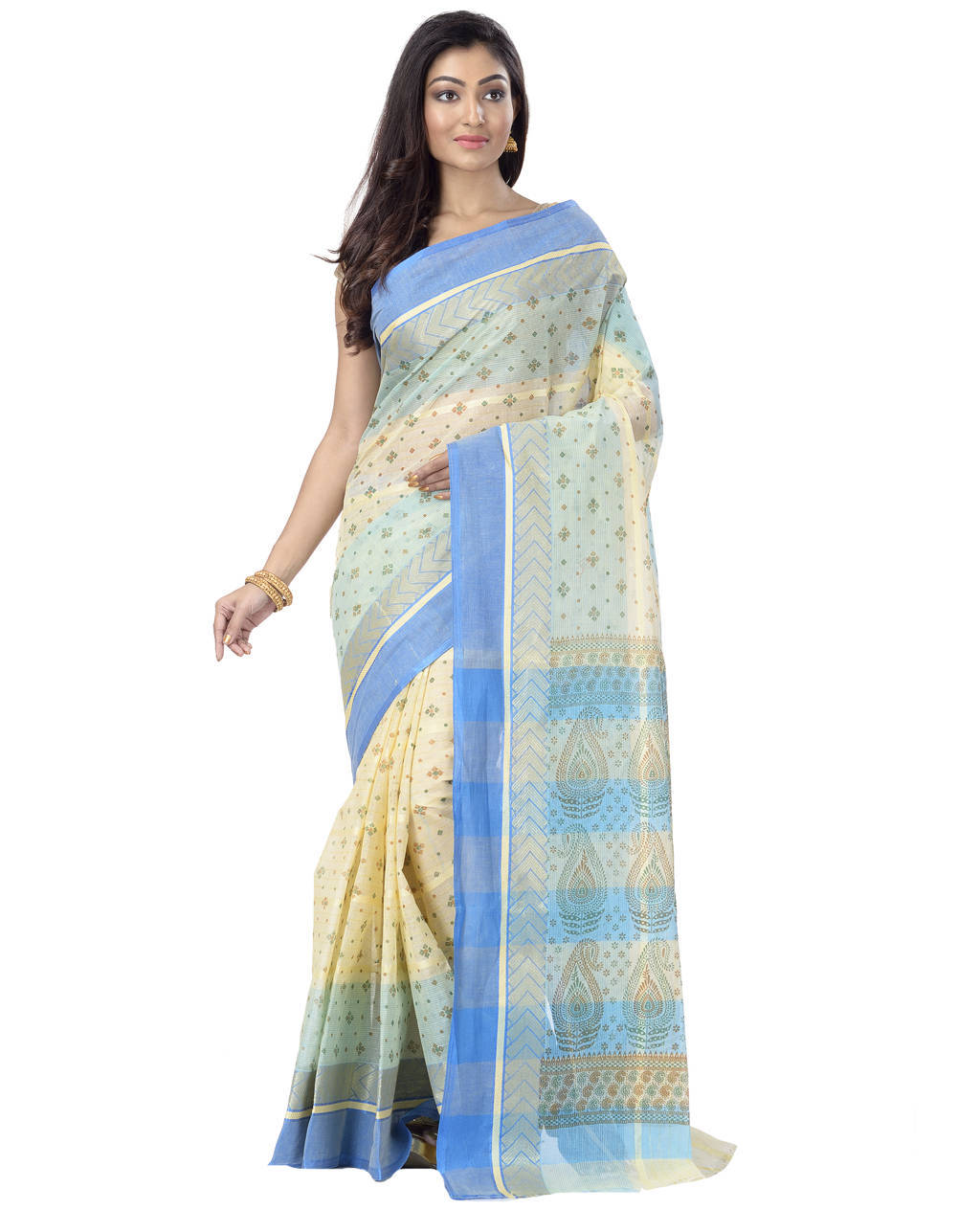 Sky Blue Pure Cotton ANARKOLI PRINT Tant Saree Print (4071)