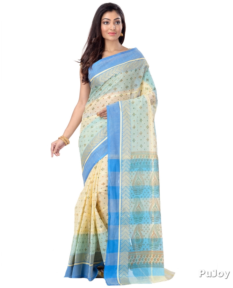 Sky Blue Pure Cotton ANARKOLI PRINT Tant Saree Print (4071)
