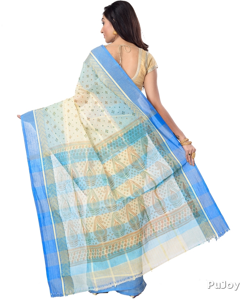 Sky Blue Pure Cotton ANARKOLI PRINT Tant Saree Print (4071)