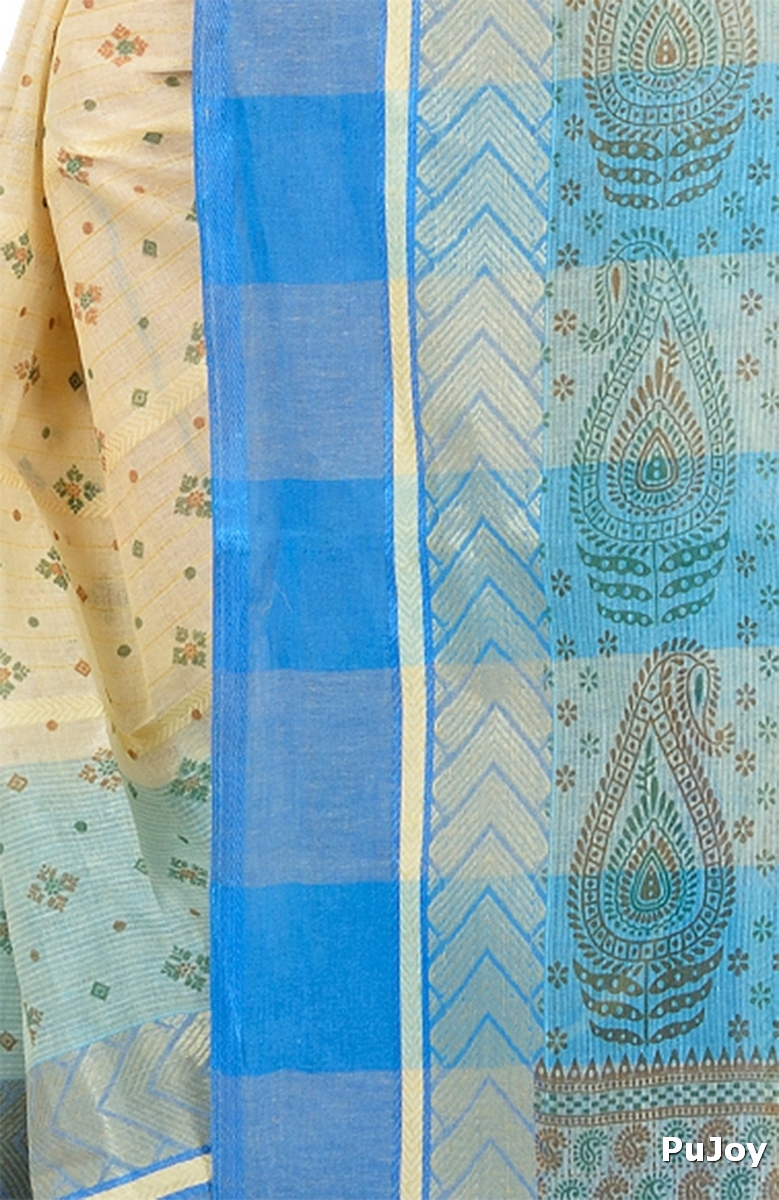 Sky Blue Pure Cotton ANARKOLI PRINT Tant Saree Print (4071)