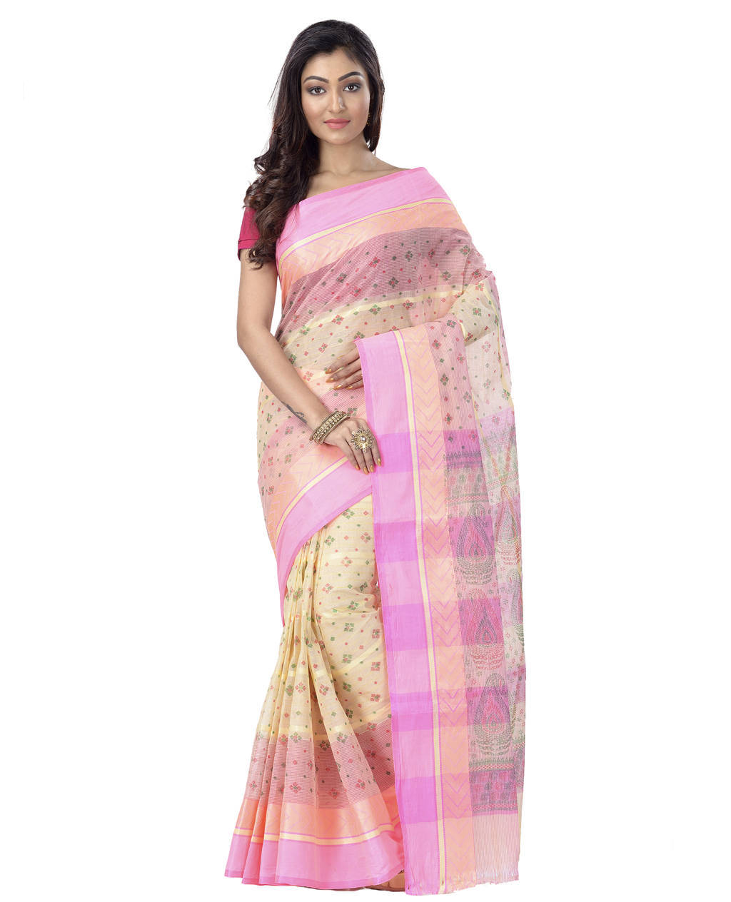 Pink Pure Cotton ANARKOLI PRINT Tant Saree Print (4072)
