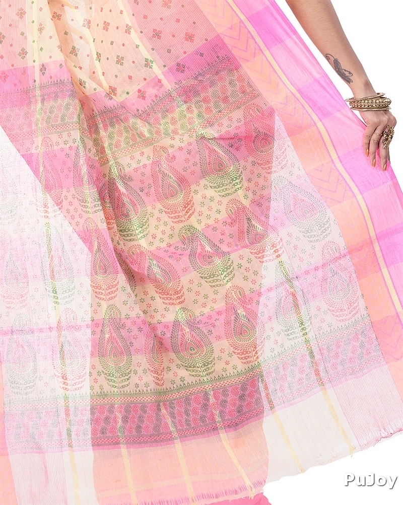 Pink Pure Cotton ANARKOLI PRINT Tant Saree Print (4072)