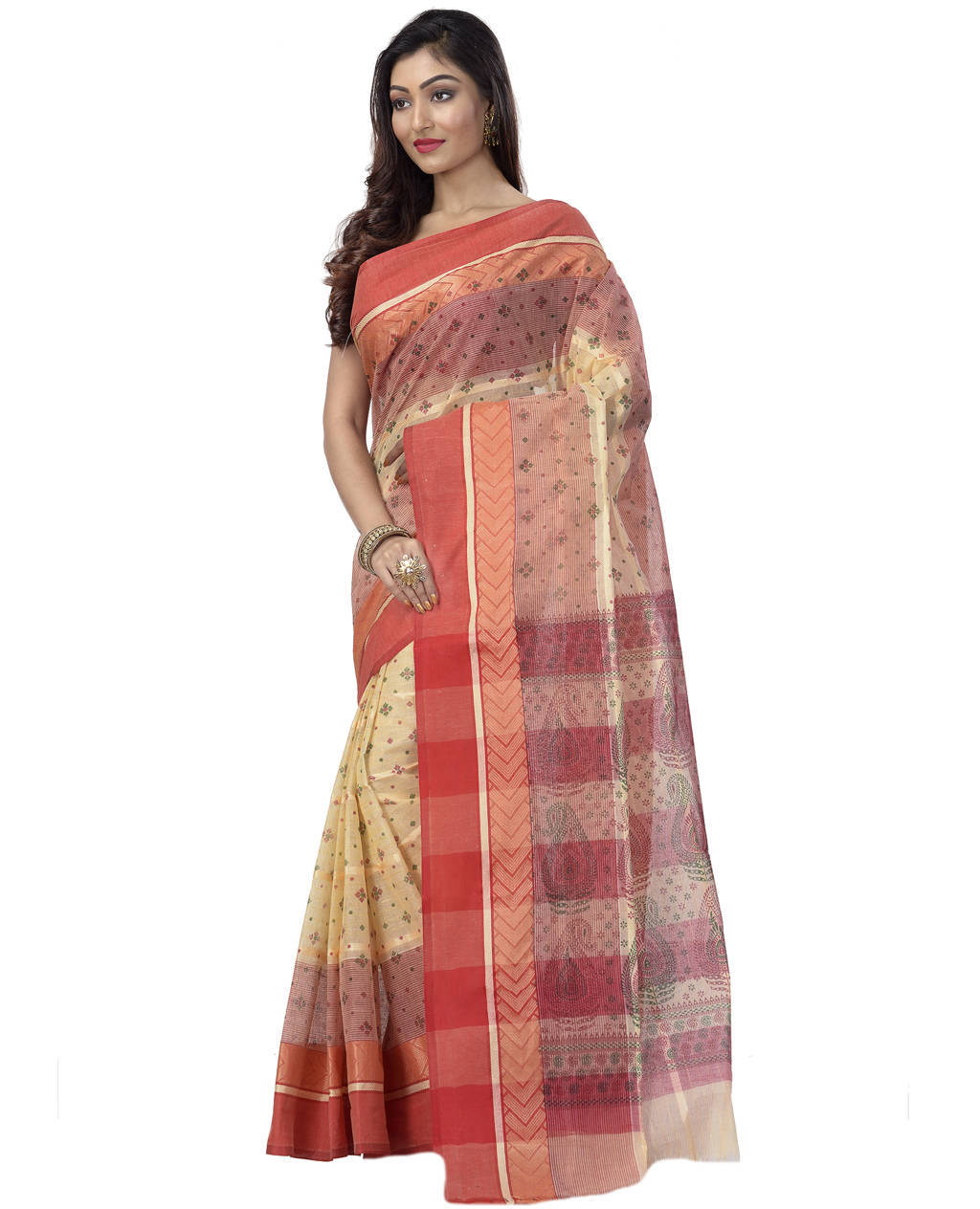 Red Pure Cotton ANARKOLI PRINT Tant Saree Print (4073)