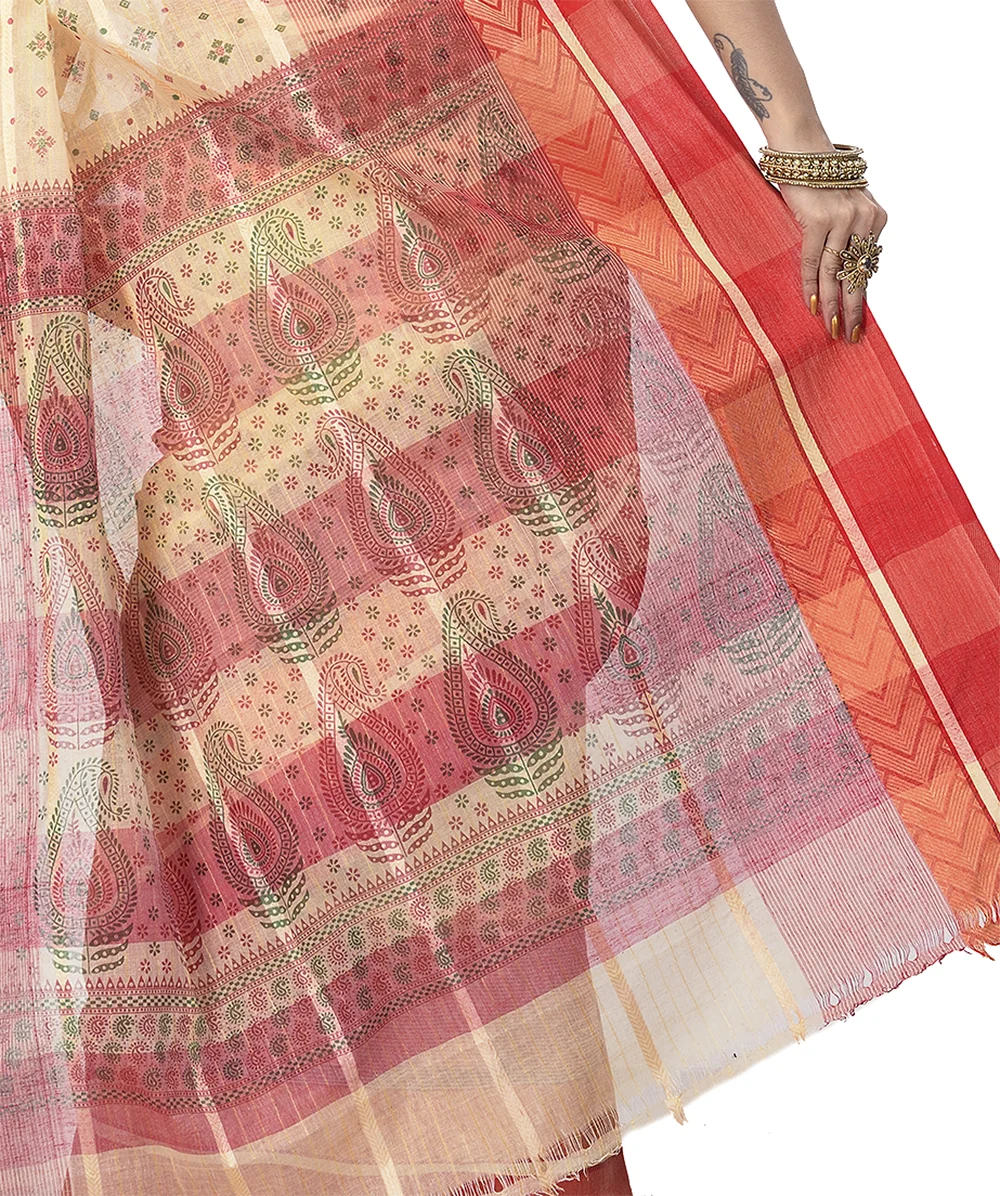 Red Pure Cotton ANARKOLI PRINT Tant Saree Print (4073)