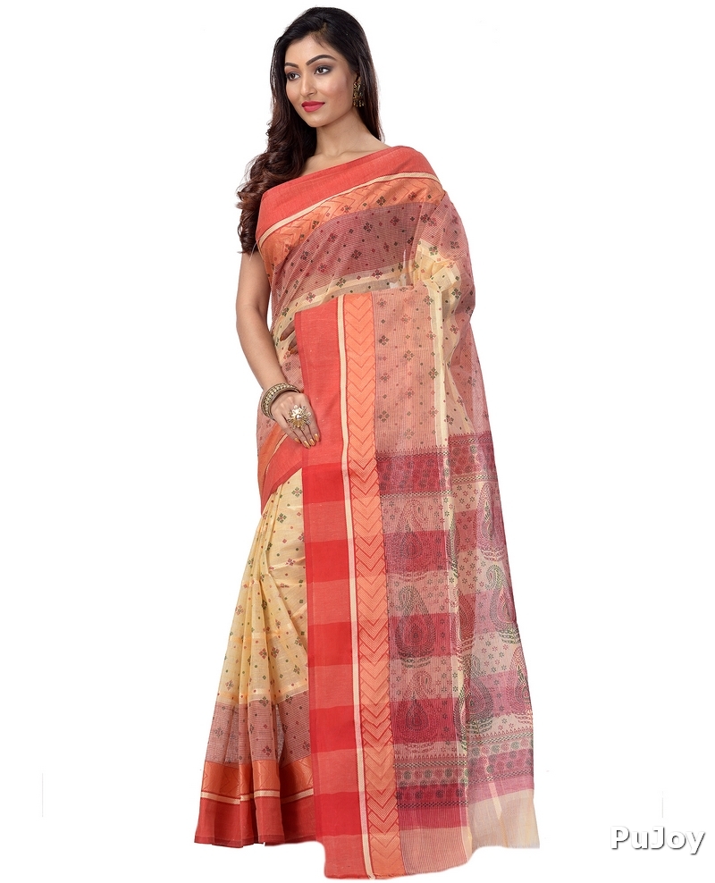 Red Pure Cotton ANARKOLI PRINT Tant Saree Print (4073)