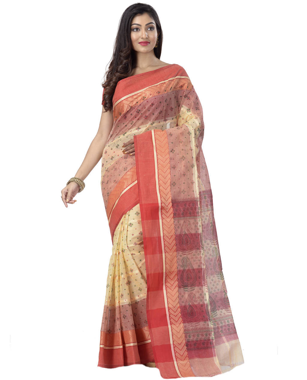 Red Pure Cotton ANARKOLI PRINT Tant Saree Print (4073)