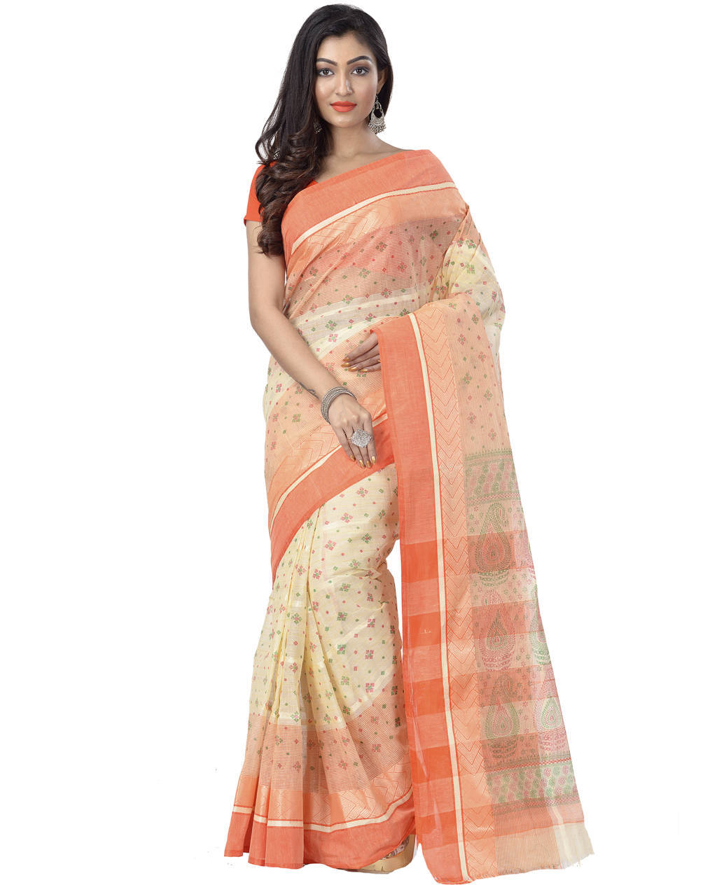 Orange Pure Cotton ANARKOLI PRINT Tant Saree Print (4074)