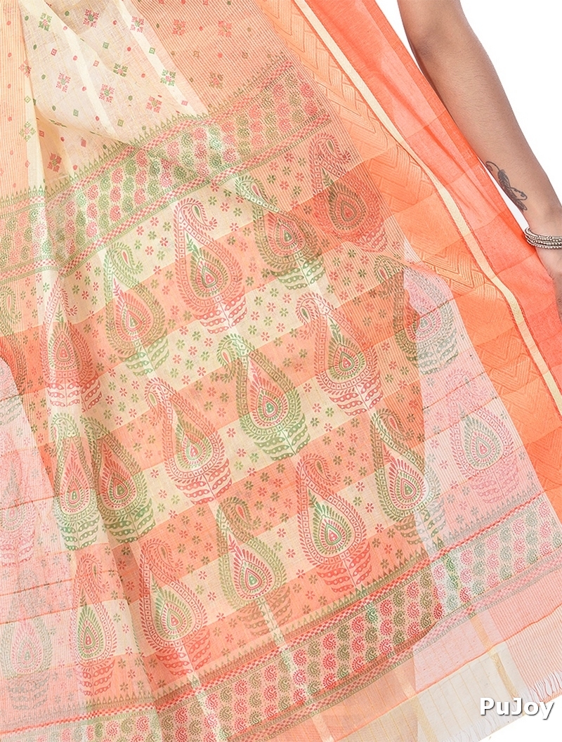 Orange Pure Cotton ANARKOLI PRINT Tant Saree Print (4074)