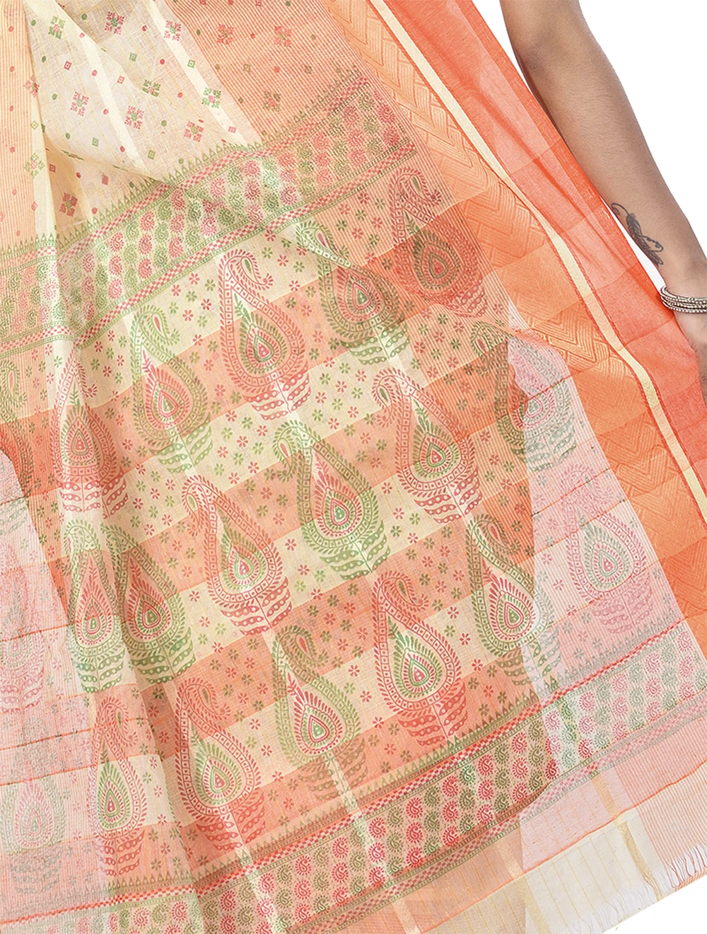 Orange Pure Cotton ANARKOLI PRINT Tant Saree Print (4074)