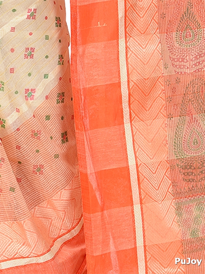 Orange Pure Cotton ANARKOLI PRINT Tant Saree Print (4074)