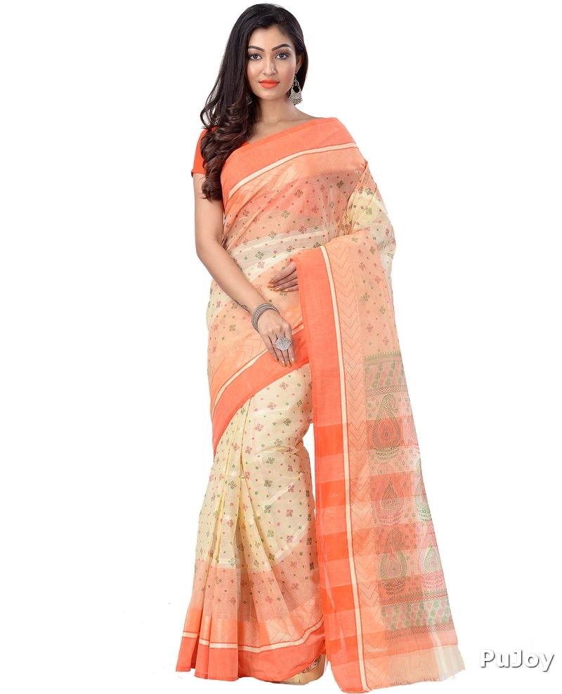Orange Pure Cotton ANARKOLI PRINT Tant Saree Print (4074)