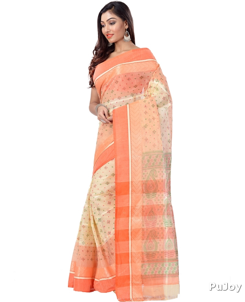Orange Pure Cotton ANARKOLI PRINT Tant Saree Print (4074)