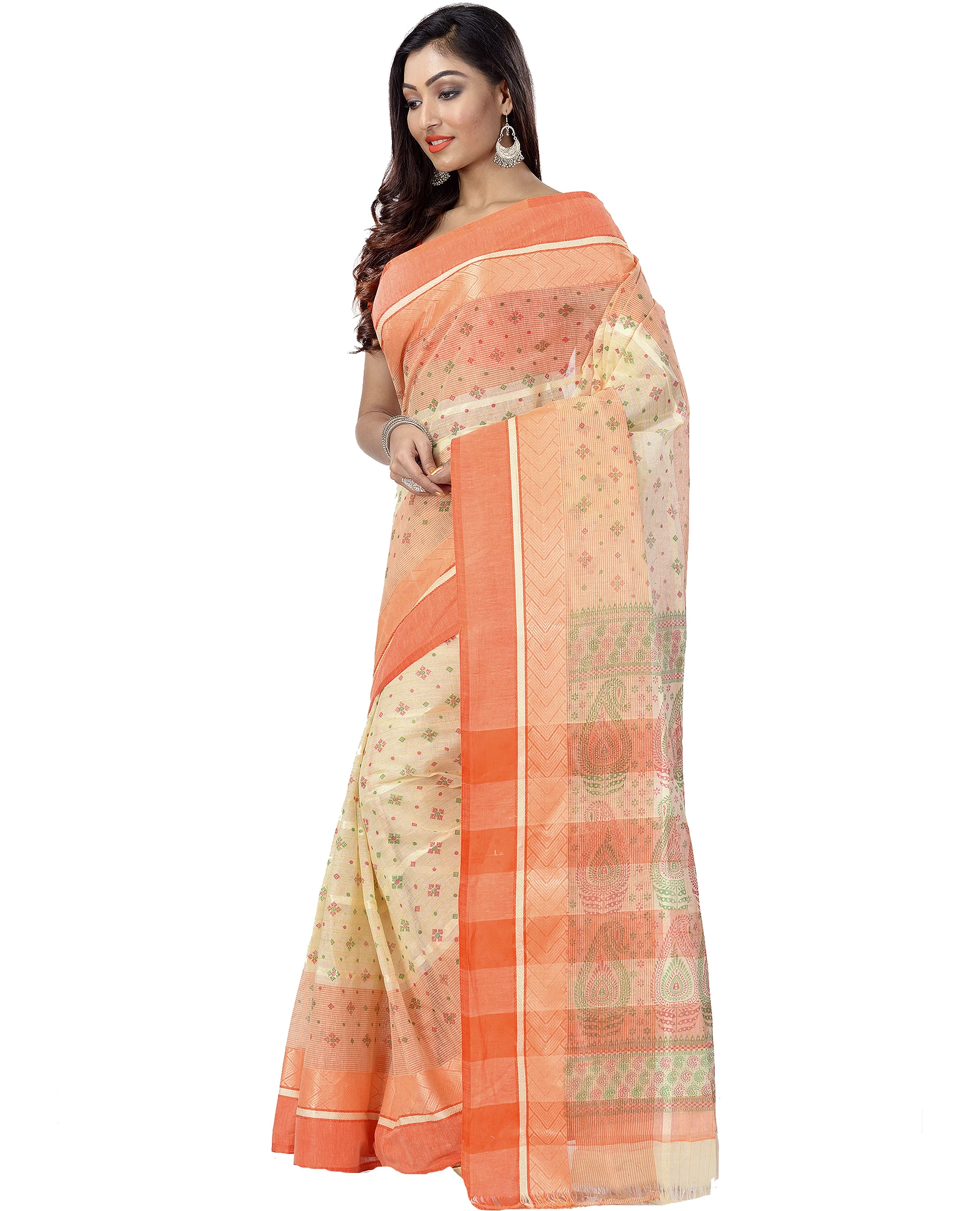 Orange Pure Cotton ANARKOLI PRINT Tant Saree Print (4074)