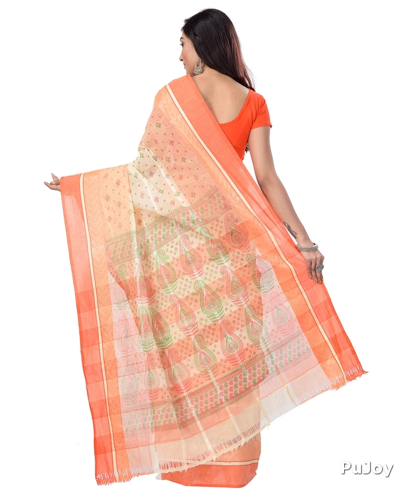 Orange Pure Cotton ANARKOLI PRINT Tant Saree Print (4074)