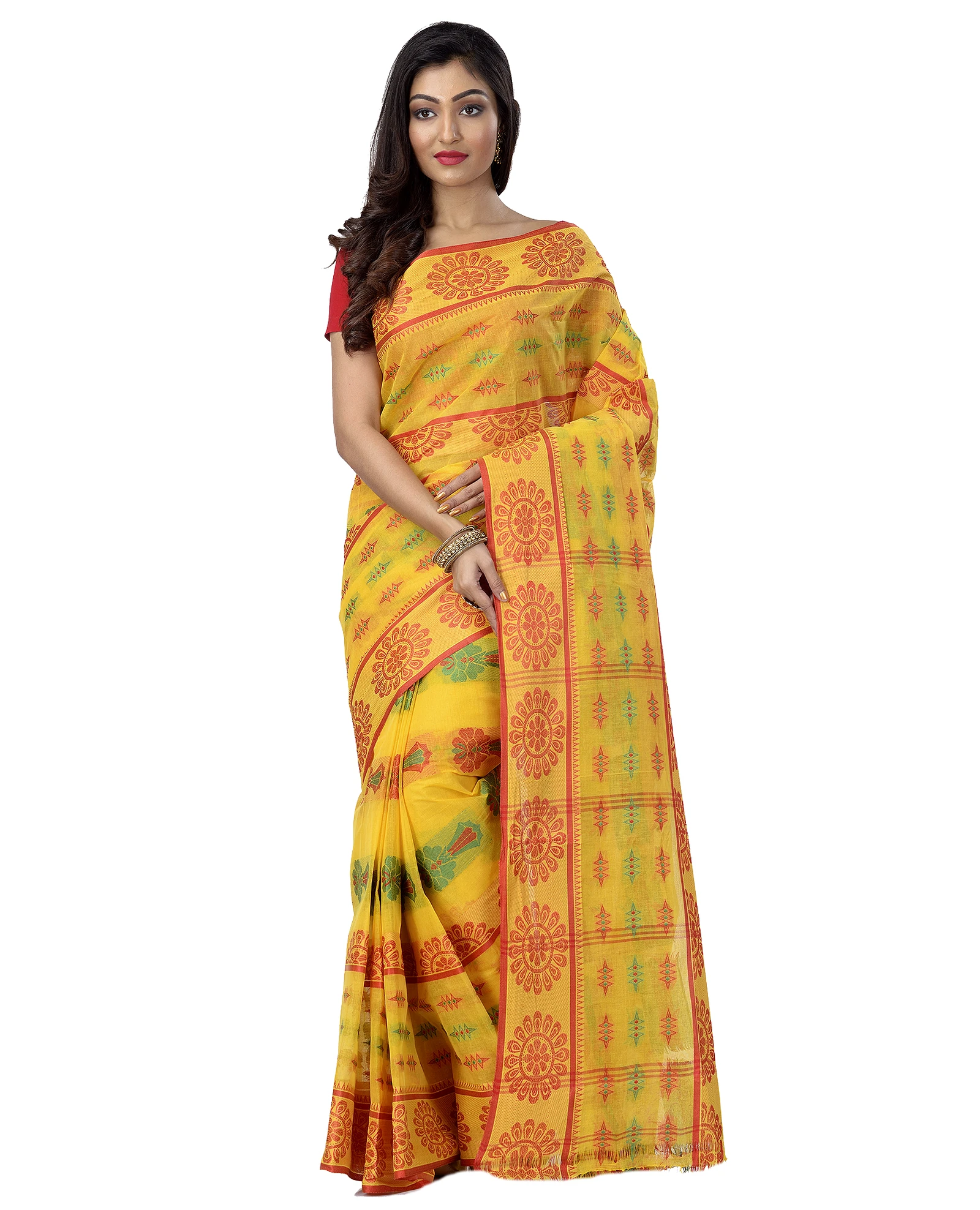Yellow Pure Cotton FULL TANT Tant Saree (4083)