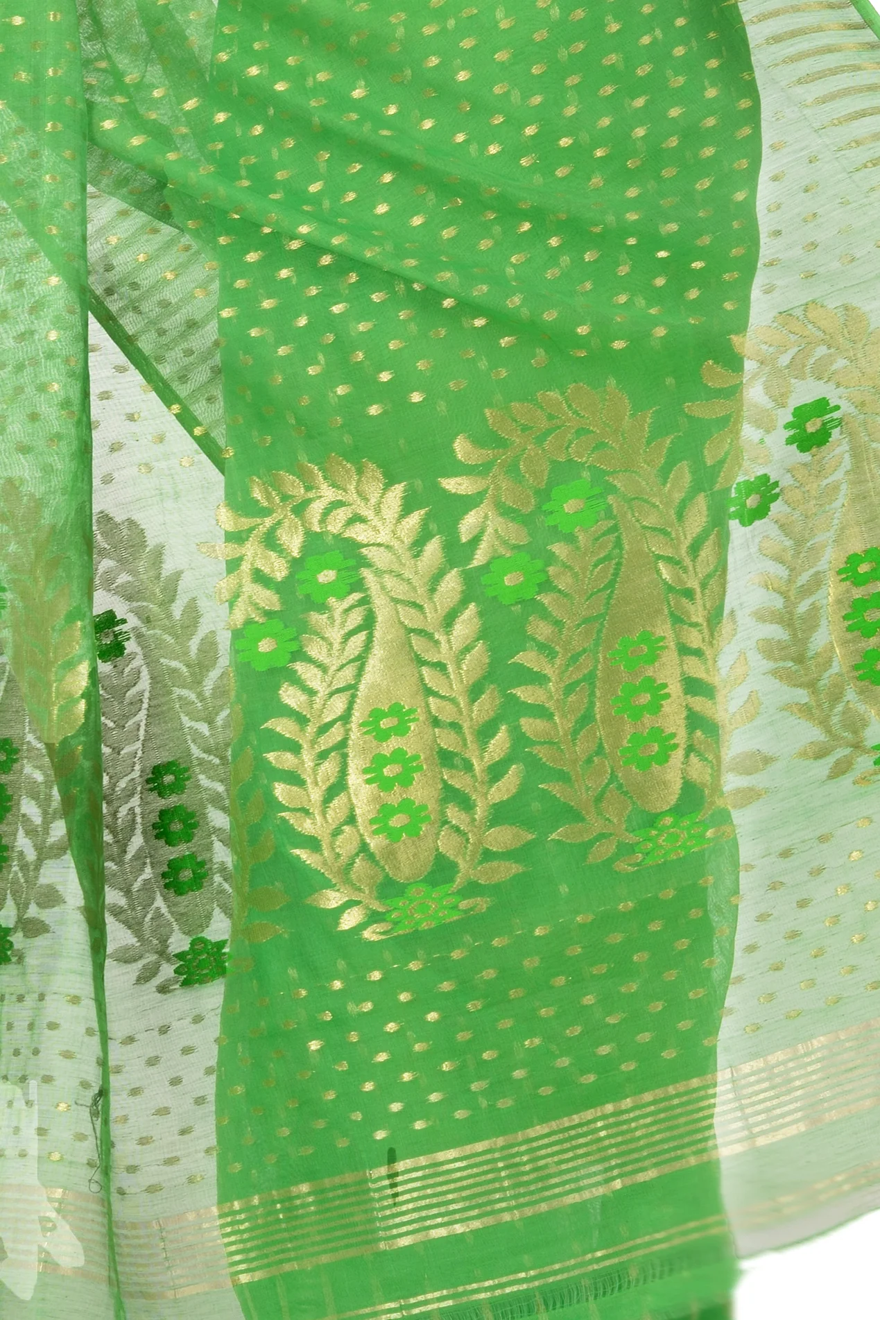 Green Blended Cotton New HALF  JAMDINE Jamdani Saree (4107)