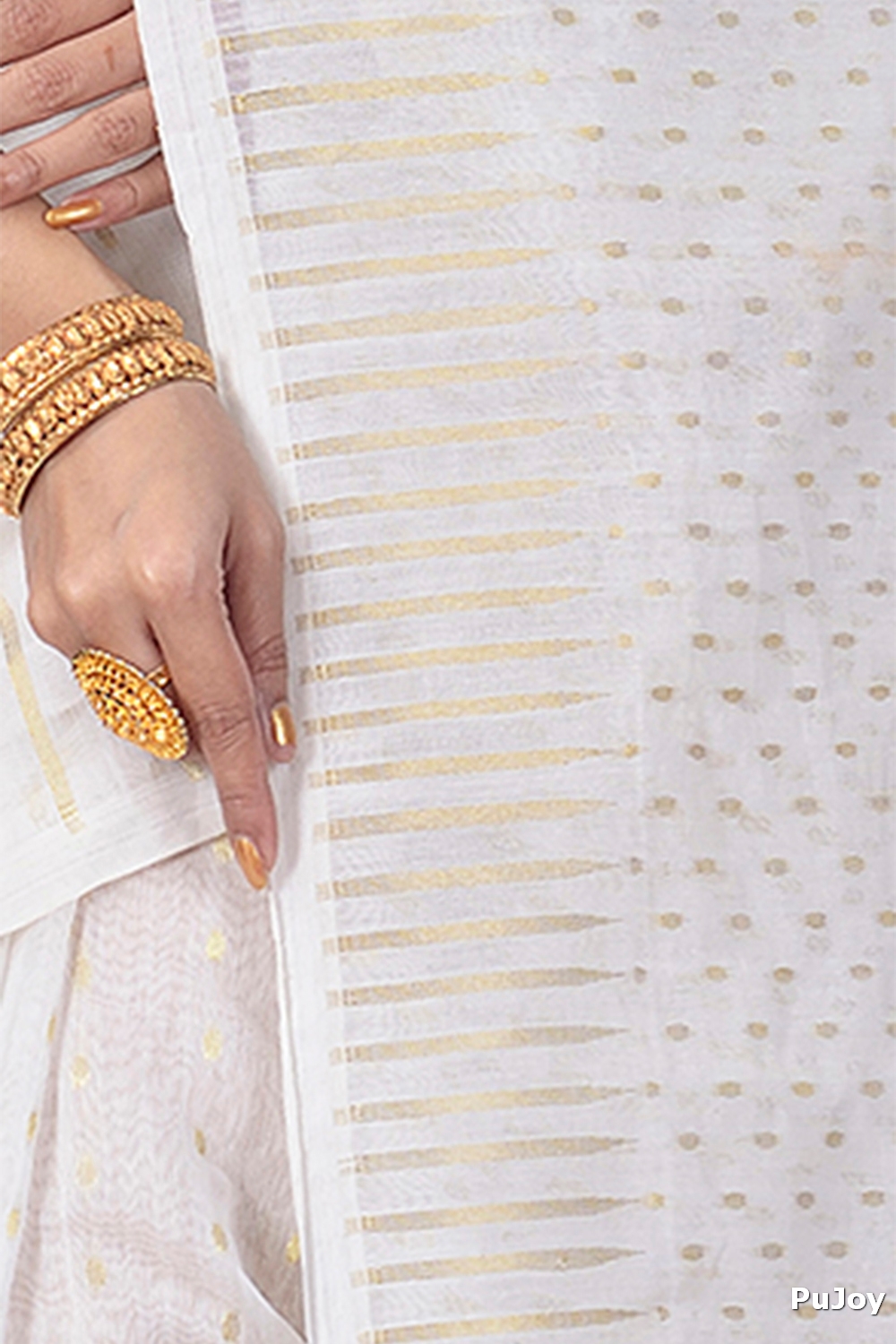 White Blended Cotton New HALF  JAMDINE Jamdani Saree (4108)