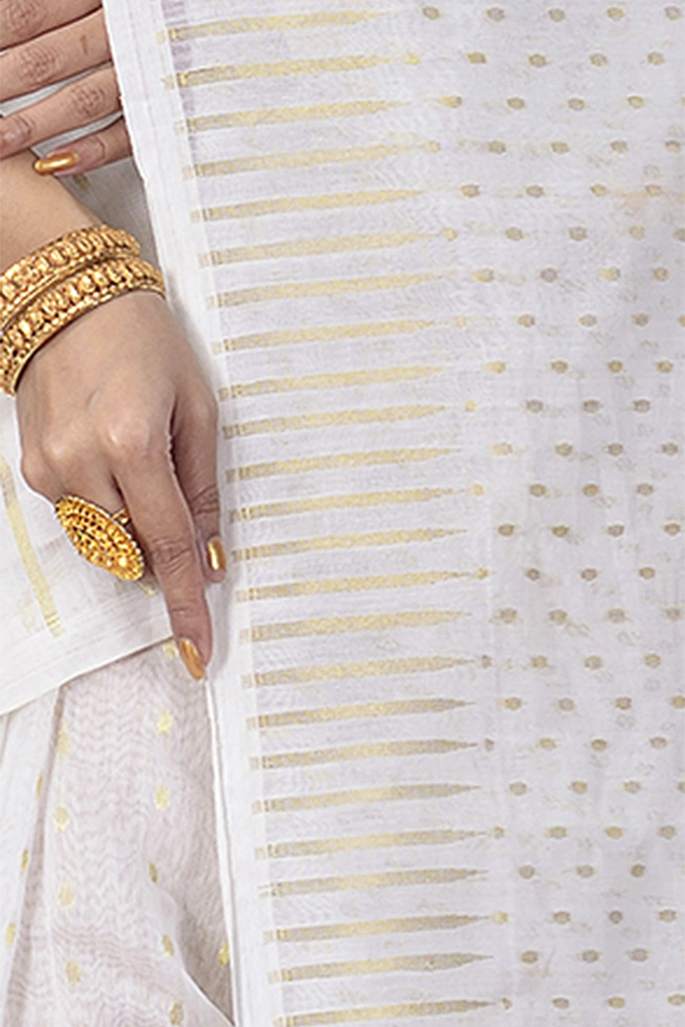 White Blended Cotton New HALF  JAMDINE Jamdani Saree (4108)