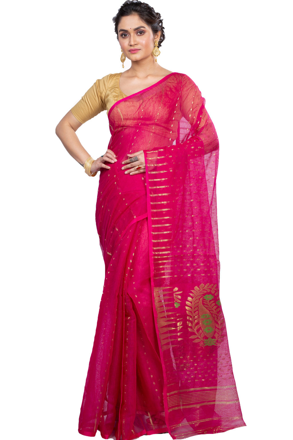 Purple Blended Cotton New HALF  JAMDINE Jamdani Saree (4109)