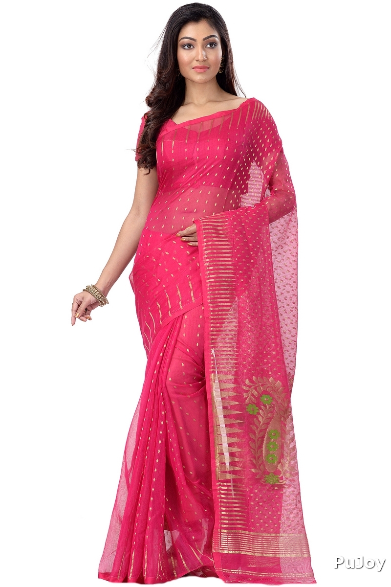 Purple Blended Cotton New HALF  JAMDINE Jamdani Saree (4109)