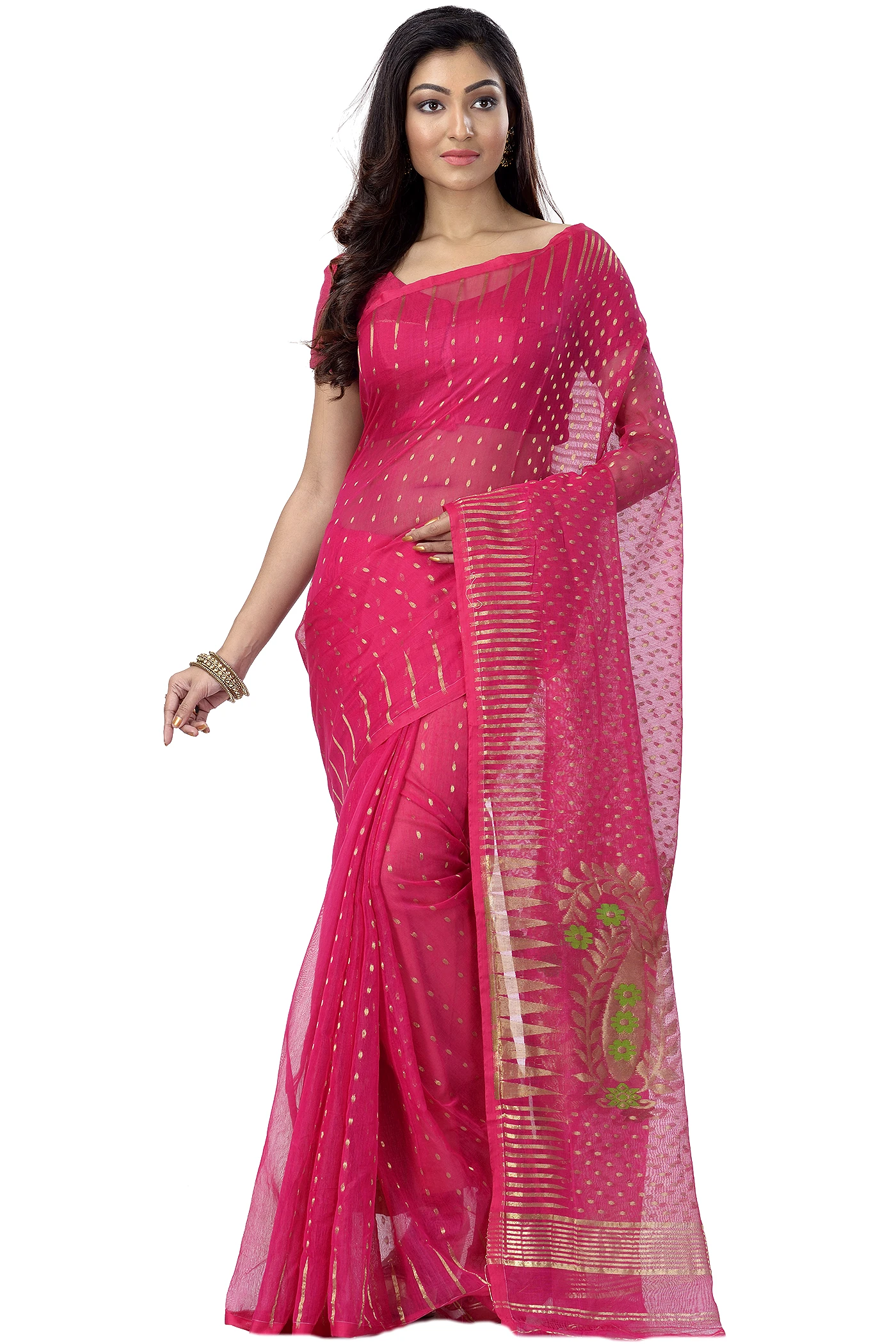 Purple Blended Cotton New HALF  JAMDINE Jamdani Saree (4109)