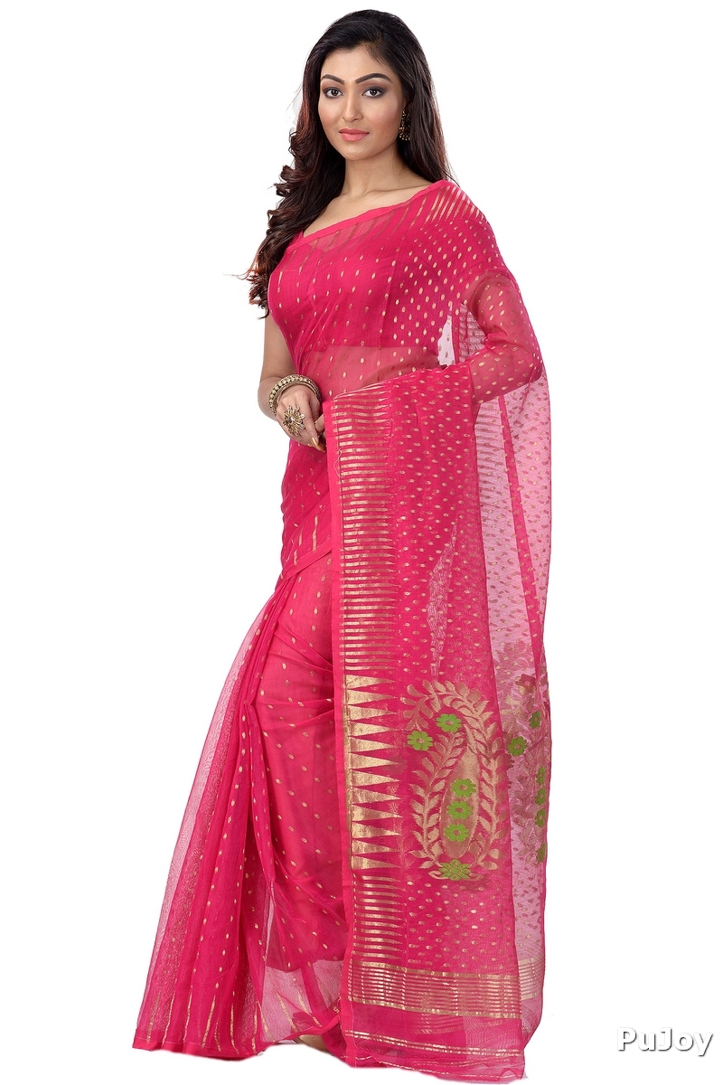Purple Blended Cotton New HALF  JAMDINE Jamdani Saree (4109)