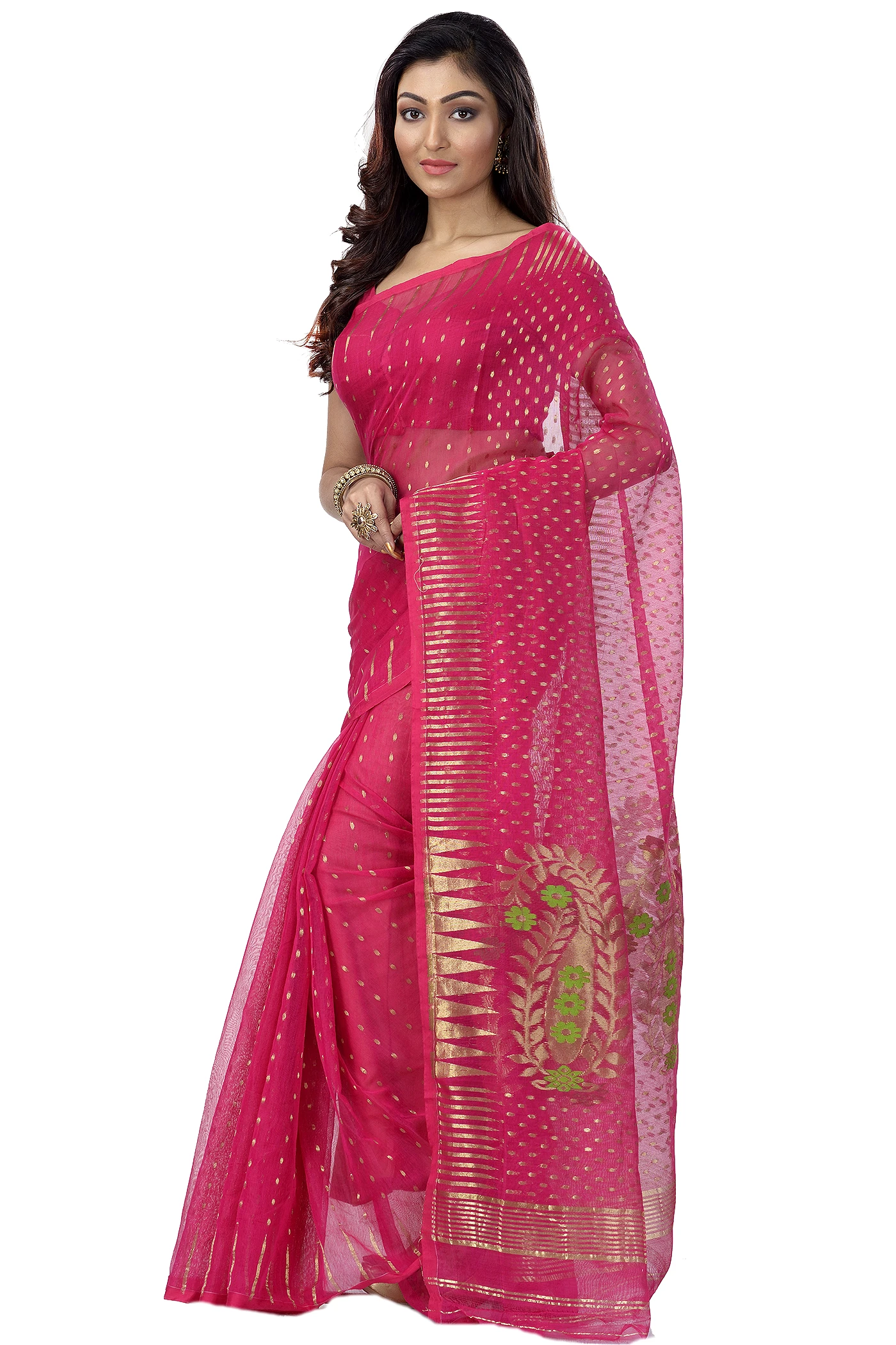 Purple Blended Cotton New HALF  JAMDINE Jamdani Saree (4109)