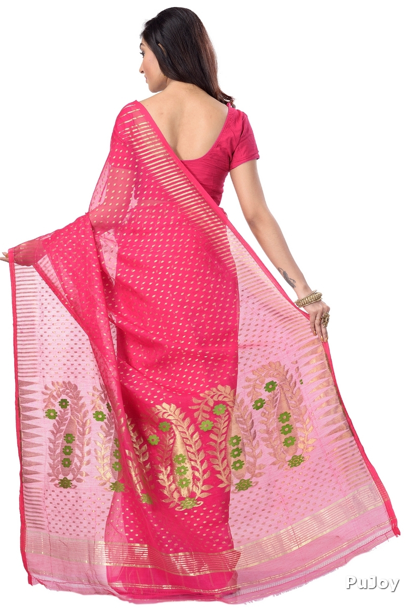Purple Blended Cotton New HALF  JAMDINE Jamdani Saree (4109)