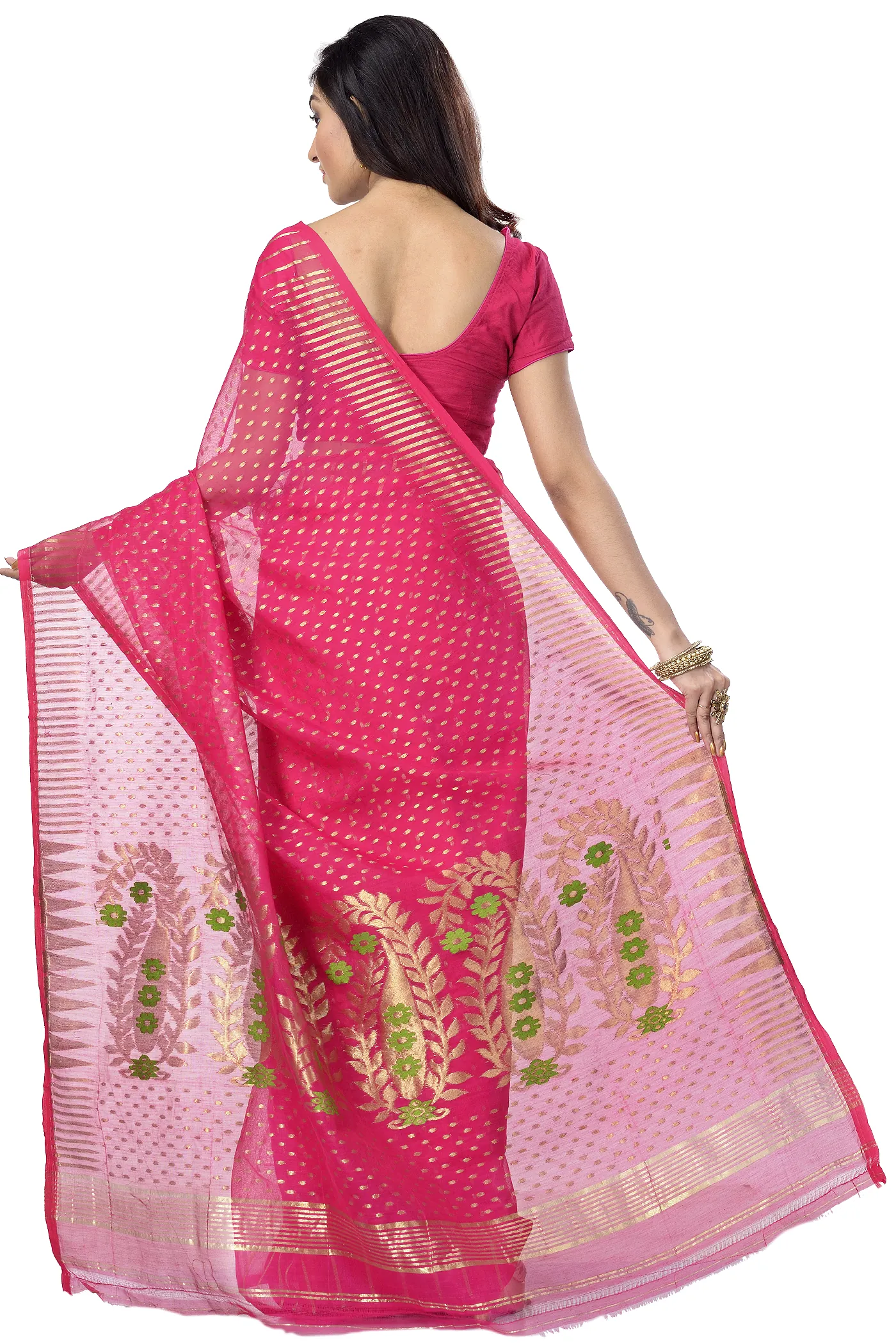 Purple Blended Cotton New HALF  JAMDINE Jamdani Saree (4109)